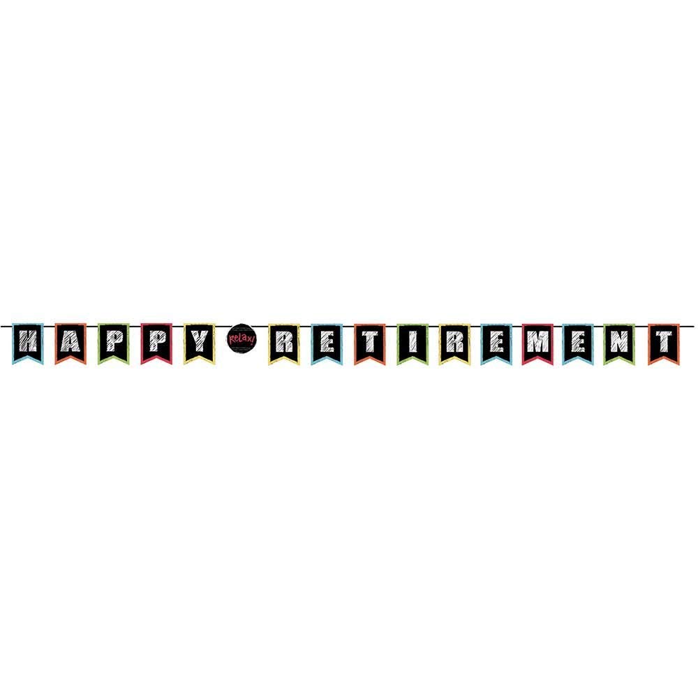 Creative Converting Retirement Chalk Pennant Banner - Colorful Party Decorations for Retirement Celebrations, Office Parties & Milestone Events