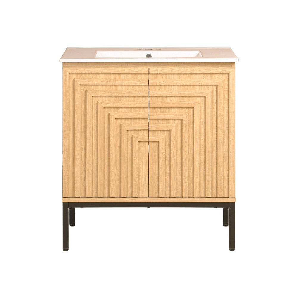 Modern Geometric 2-Shelf Bathroom Vanity Cabinet - Transitional Style, No Sink Included | Perfect for Small Bathrooms & Powder Rooms, Space-Saving Storage Solution