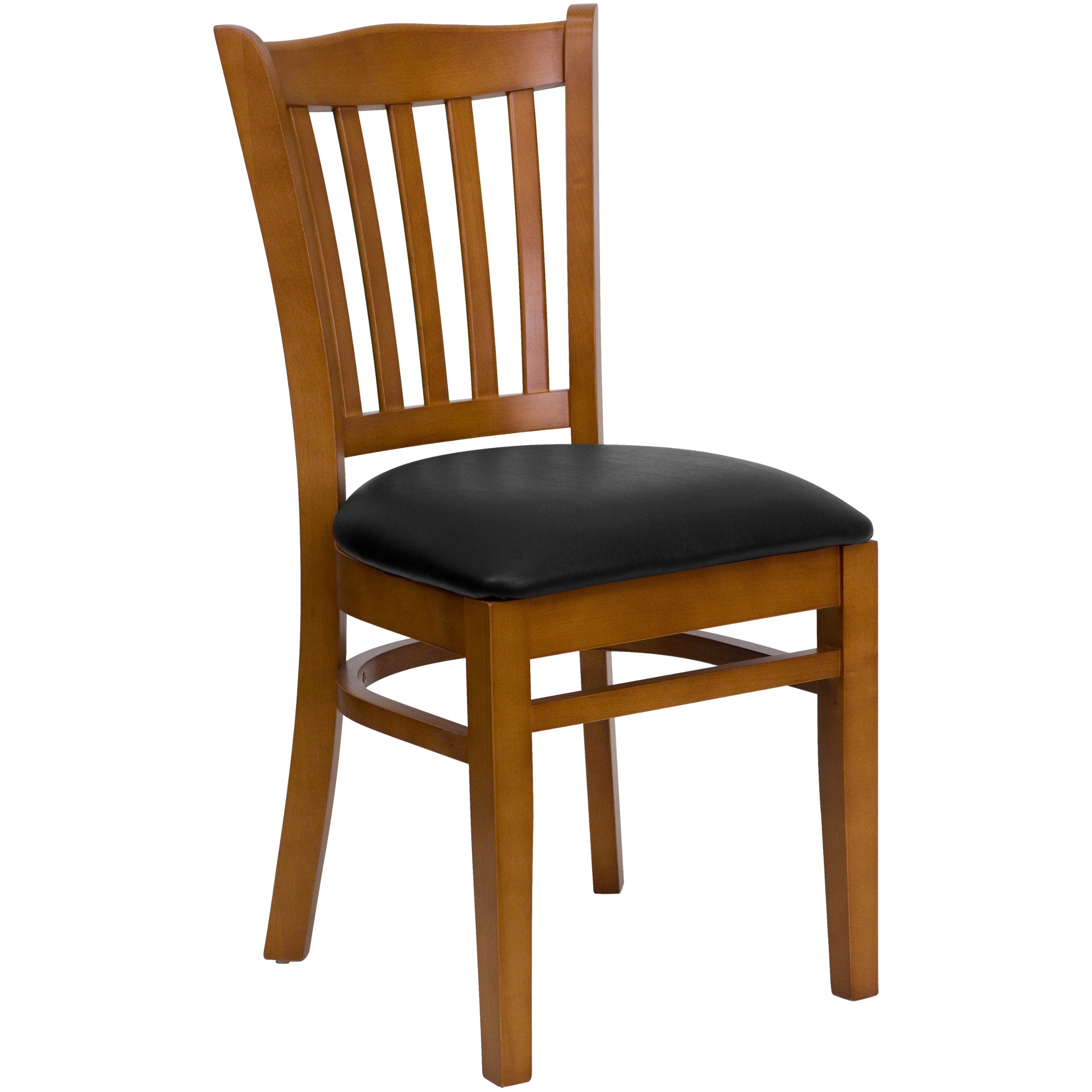 Flash Furniture HERCULES Series Cherry Wood Restaurant Chair with Vertical Slat Back & Black Vinyl Seat - Durable Dining Chairs for Restaurants, Cafes, and Home Kitchens