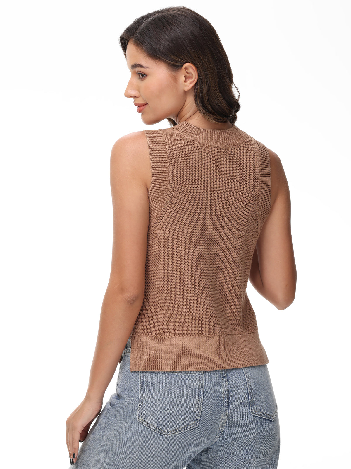 Women's High Crewneck Cotton Tank Top - Soft Breathable Stretch Fit for Casual Wear, Workout & Layering