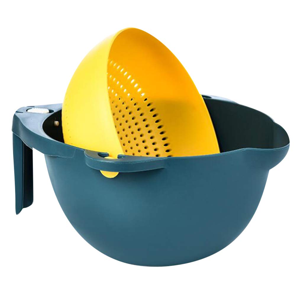 Cabilock Double Layer Kitchen Colander - Plastic Strainer Basket for Washing Fruits & Vegetables, Mixing & Draining - Durable Food Storage Bowl (Yellow/Blue) - Perfect for Meal Prep, Salad Making & Kitchen Organization