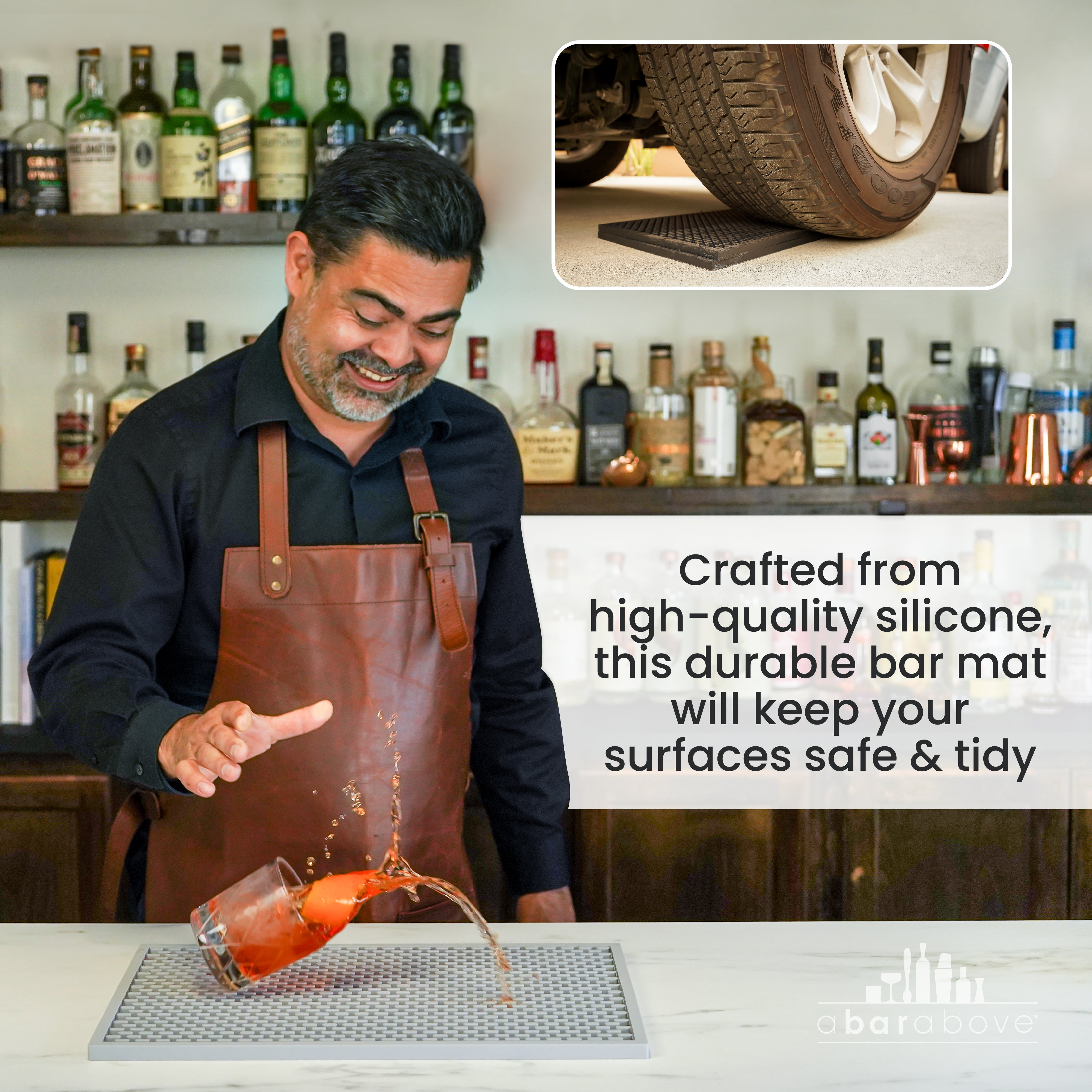Premium Black Silicone Bar Mat - Non-Slip, Heat-Resistant & Easy to Clean - Perfect for Bartending, Mixing Cocktails & Kitchen Counter Protection