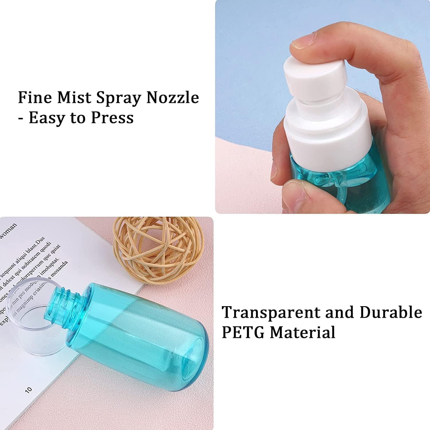 Travel Size 100ml/3oz Fine Mist Spray Bottle - Empty Airless Refillable Cosmetic Container for Essential Oils, Hairspray, Makeup & Skincare (2-Pack) | Perfect for Travel, Gym & Daily Beauty Routine