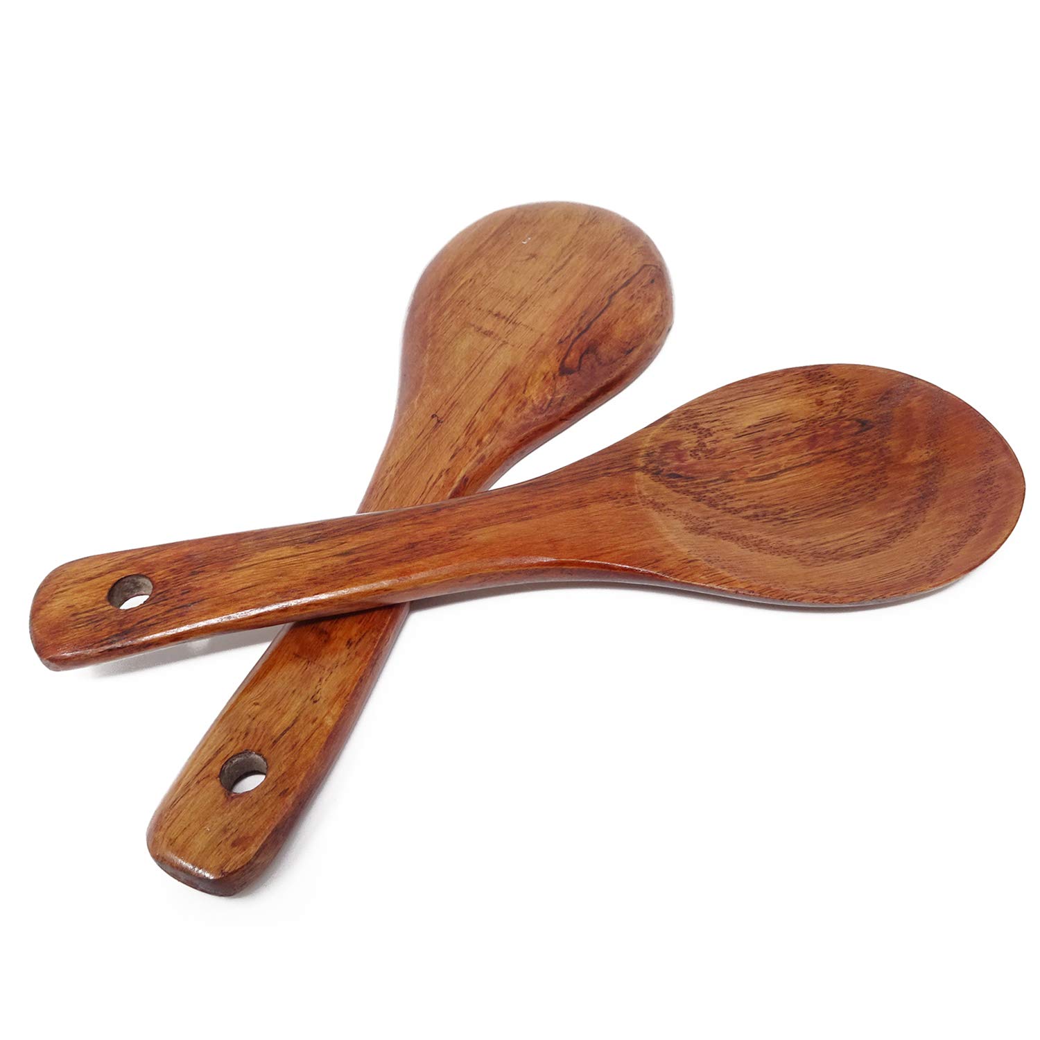 Honbay 2-Piece Wooden Rice Paddle Set - Natural Non-Stick Heat Resistant Cooking & Serving Spoons - Perfect for Rice, Stir-Fry & Kitchen Cooking Utensils