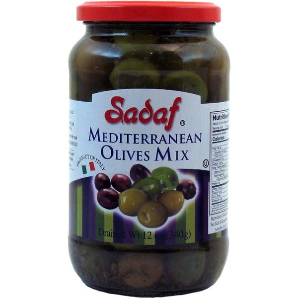 Sadaf Mediterranean Olives Mix - Premium Kosher & Vegetarian Olives for Cooking, Salads & Appetizers - 12 Oz Jar - Perfect for Mediterranean Cuisine, Charcuterie Boards & Healthy Snacking