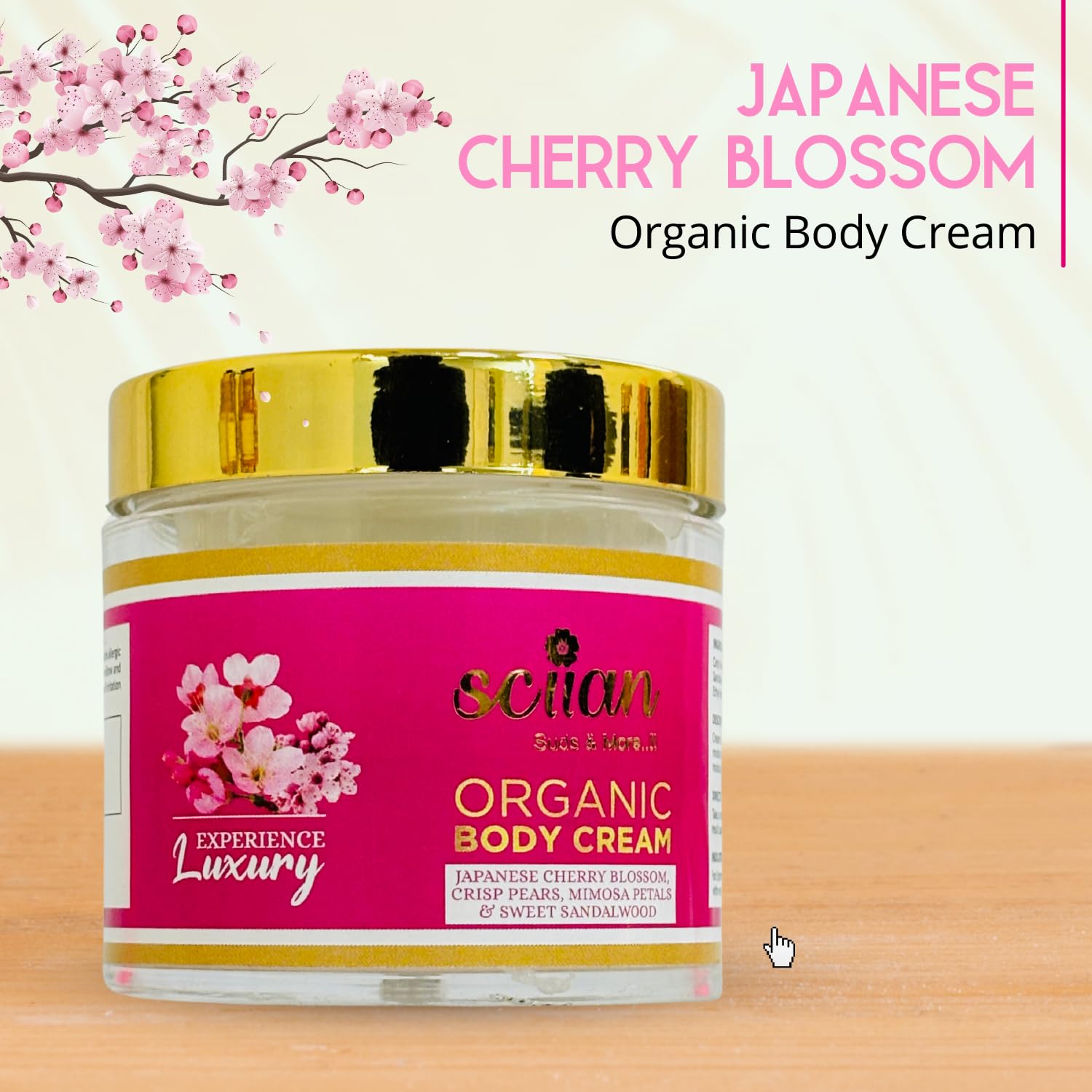 SCIIAN Japanese Cherry Blossom & Crisp Pear Body Cream with Mimosa Petals & Sweet Sandalwood - 100g Moisturizing Cream for Women, Dry Skin Care Enriched with Olive Oil & Almond Oil (Pack of 4) | Perfect for Daily Hydration, Spa Nights & Gift Giving