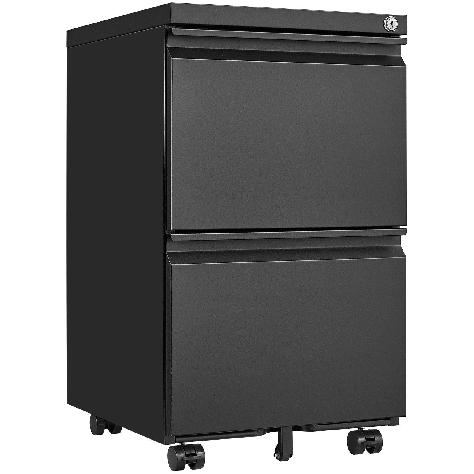 2 Drawer Locking File Cabinet - Metal Under Desk Rolling Storage for Letter, Legal & A4 Documents | Home Office Organization | Mobile Filing Cabinet with Wheels (Black, Assembly Required) | Perfect for Small Spaces & Office Document Storage