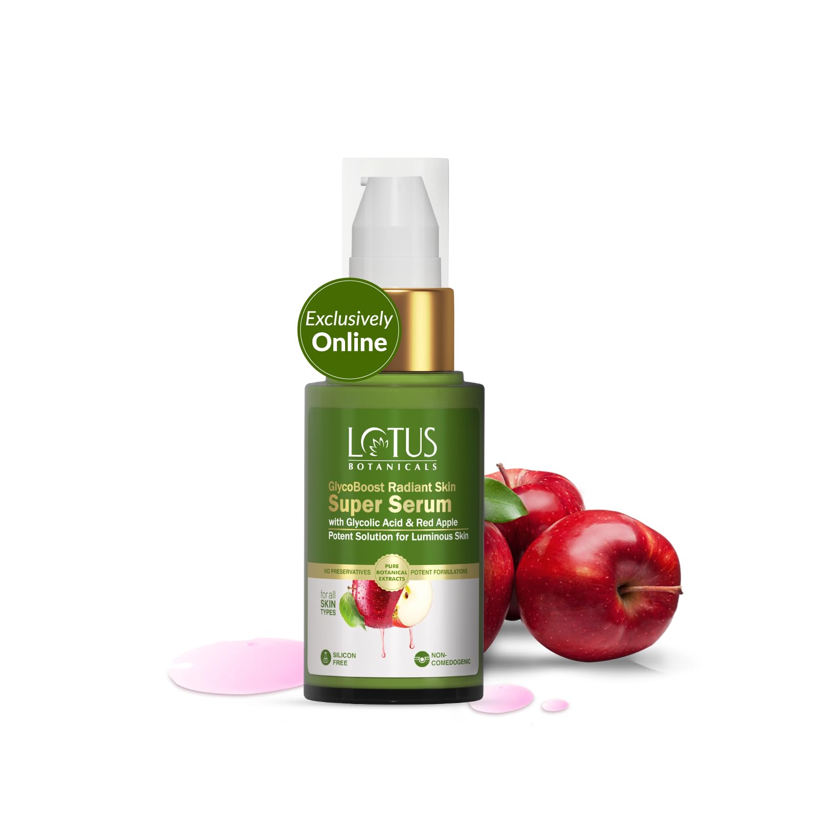 Lotus Botanicals GlycoBoost Radiant Skin Super Serum with Red Apple & Glycolic Acid | 30ml | Brightening & Exfoliating Face Treatment for Glowing Skin | Perfect for Nighttime Skincare Routine & Anti-Aging Care