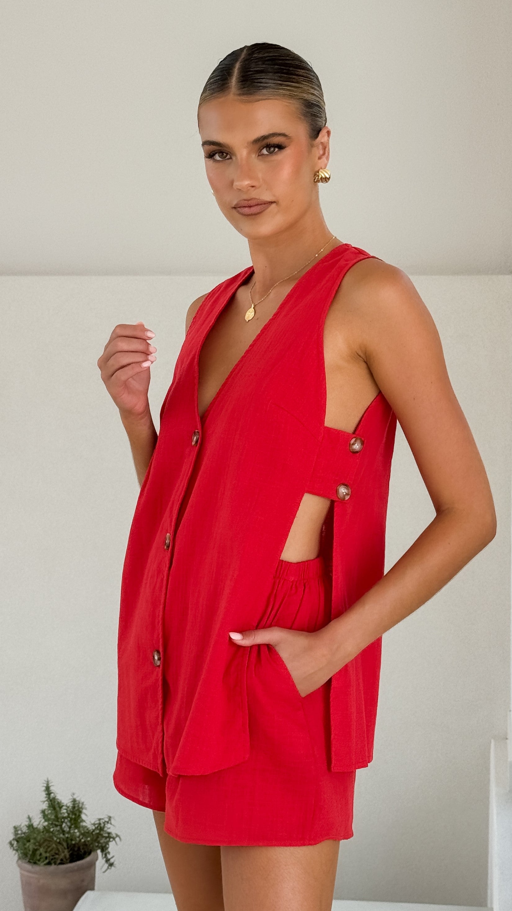 Hayley Vest and Shorts Set for Women - Stylish Red Activewear for Running, Gym & Outdoor Sports