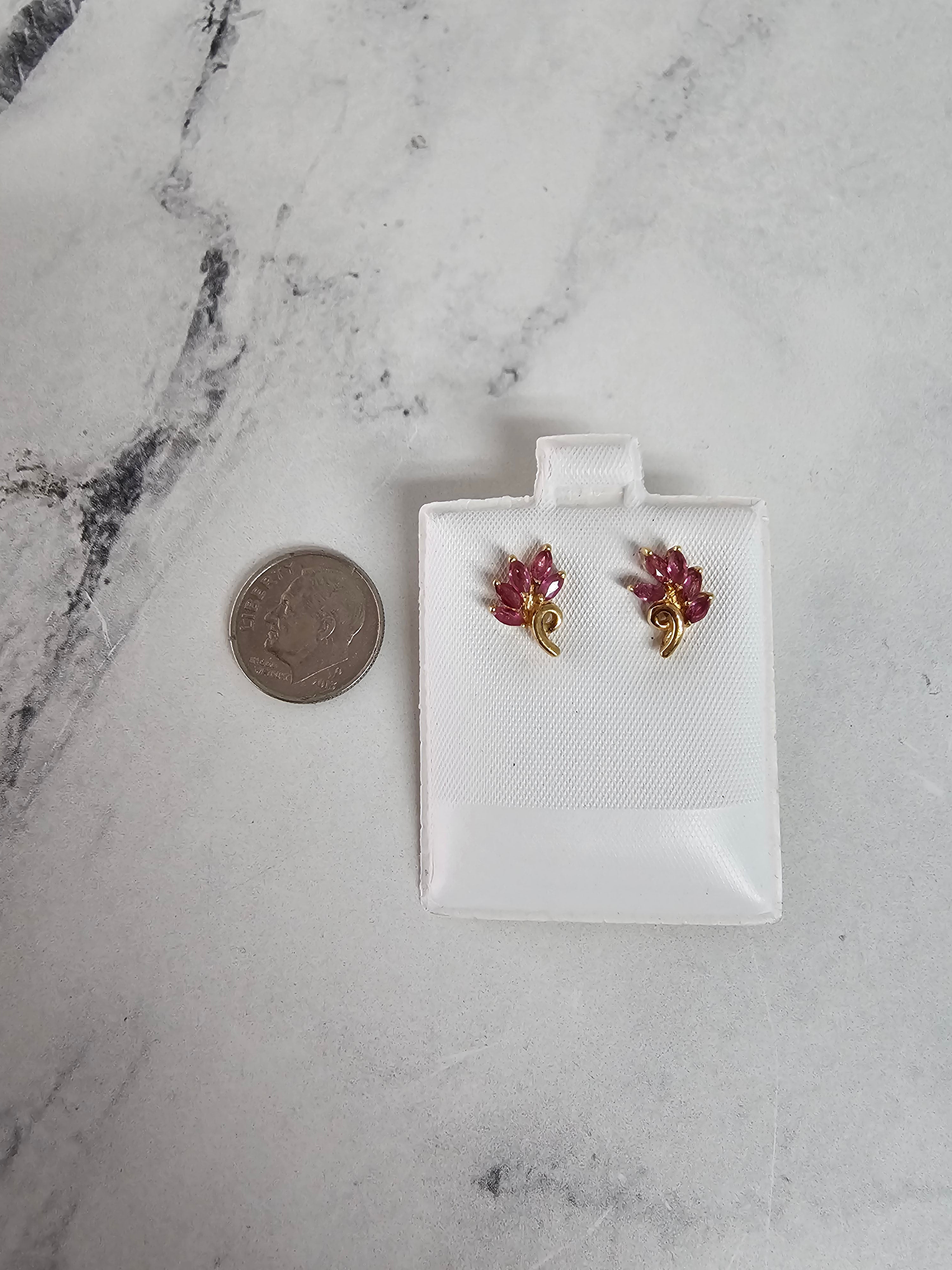 14k Yellow Gold Ruby Marquise Leaf Style Stud Earrings – Elegant Dainty Jewelry for Women, Perfect for Everyday Wear, Parties & Special Occasions