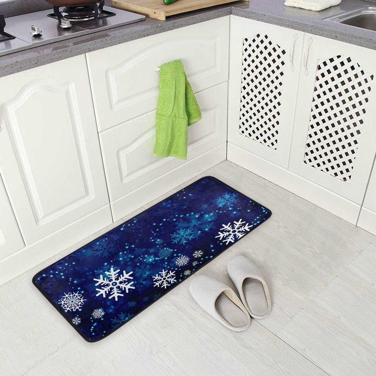 DOMIKING Non-Slip Christmas Kitchen Rug with Snowflake Design - 39x20 Inch Winter Floor Mat for Farmhouse Decor, Standing Comfort & Fall Protection - Perfect for Holiday Cooking, Baking & Festive Home Decor