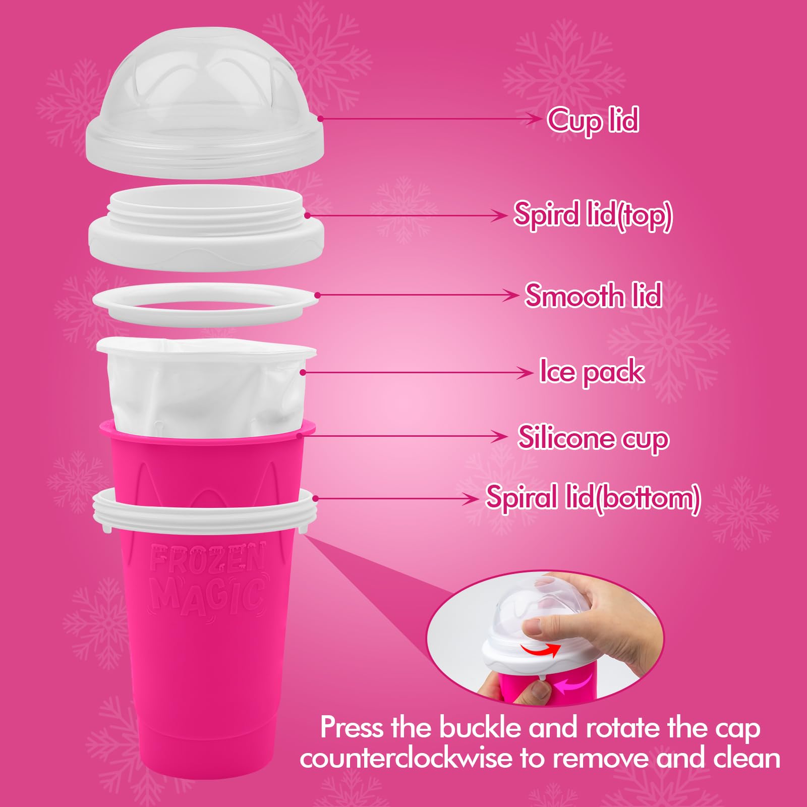 Magic Slushy Maker Cup - DIY Portable Smoothie Squeeze Cup for Juices, Milk & Ice Cream | Double Layer Silicone Slushie Cup with Straw | Perfect for Summer Drinks, Kids Snacks & Family Gifts (Pink)