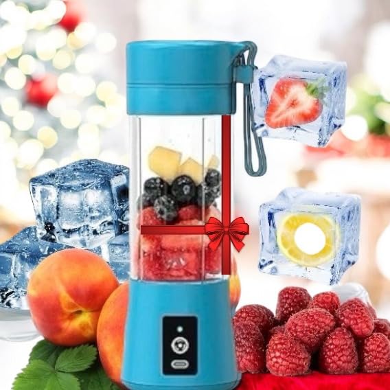 Portable USB Rechargeable Personal Blender - 380ml Travel Blender with 6 Blades for Smoothies, Shakes & Protein Drinks | Perfect for Gym, Office, Camping & Home Use | Compact & Lightweight (Blue)