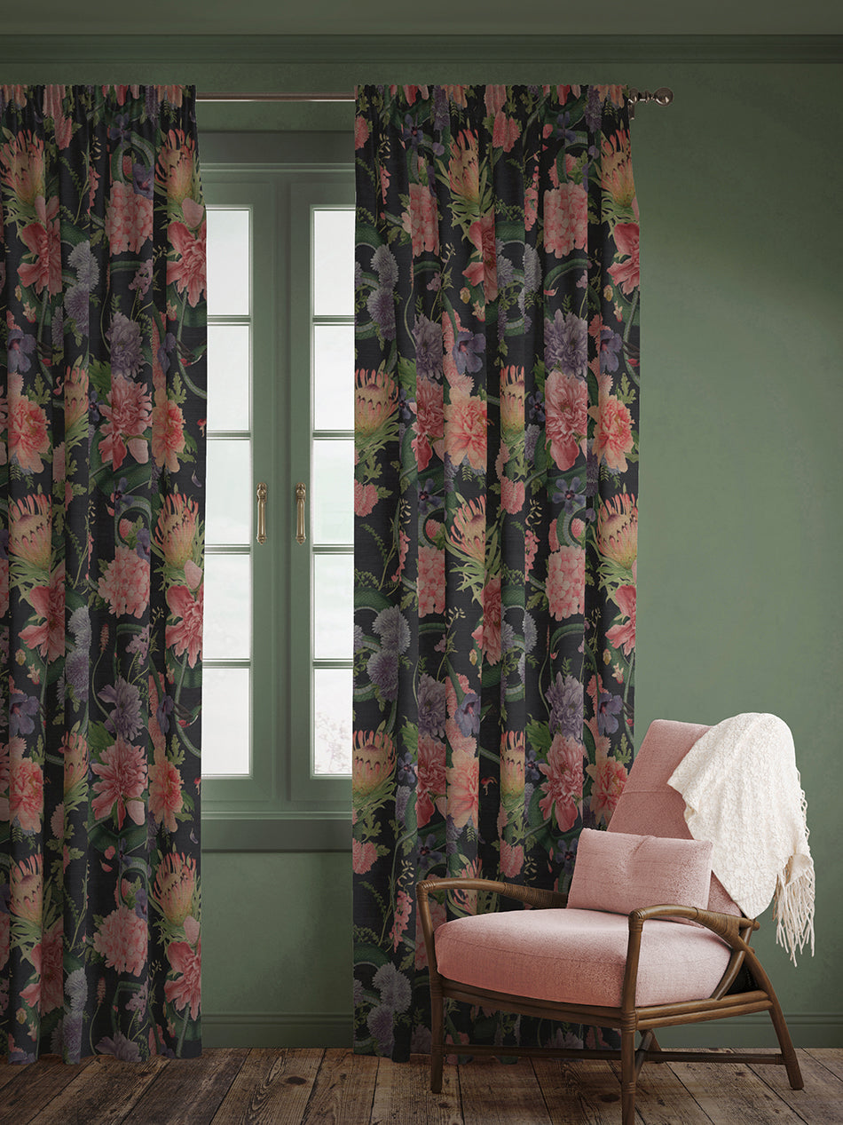 Forbidden Bloom 'Black' Linen Fabric Sample - Premium Textile for DIY Fashion, Home Decor & Craft Projects