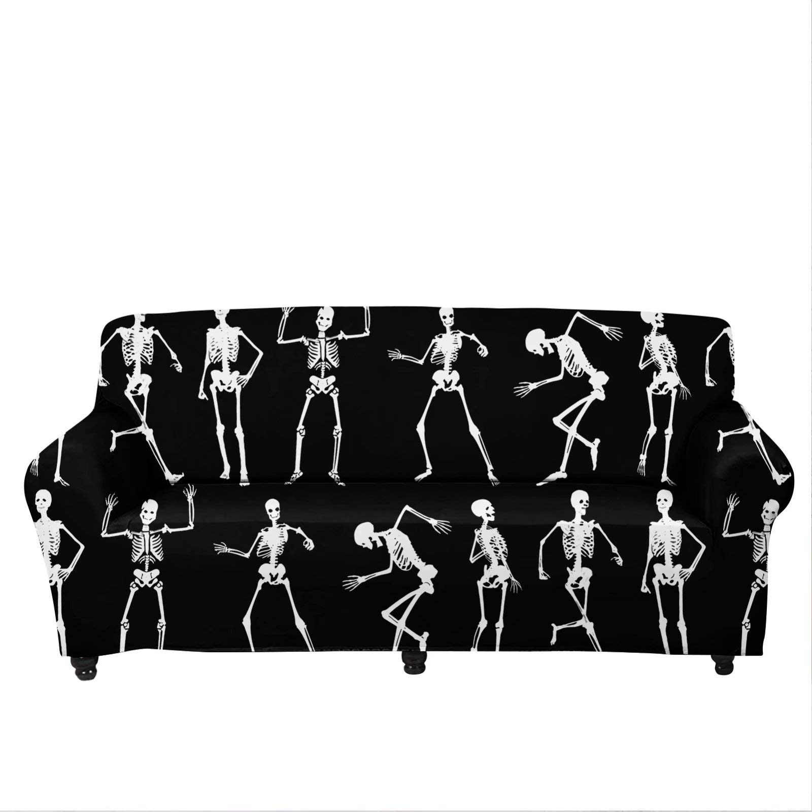 AFPANQZ Stretch Halloween Skeleton Sofa Slipcover - Non-Skid Foam Couch Cover for Living Room & Office (Black, Fits 74.8