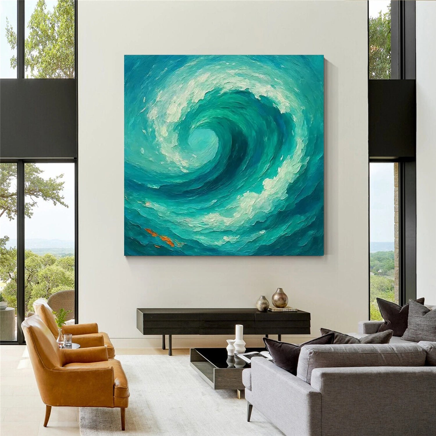Blue & Green Abstract Textured Canvas Wall Art - Modern Home Decor for Living Room, Bedroom & Office | Premium Quality Painting #BG128