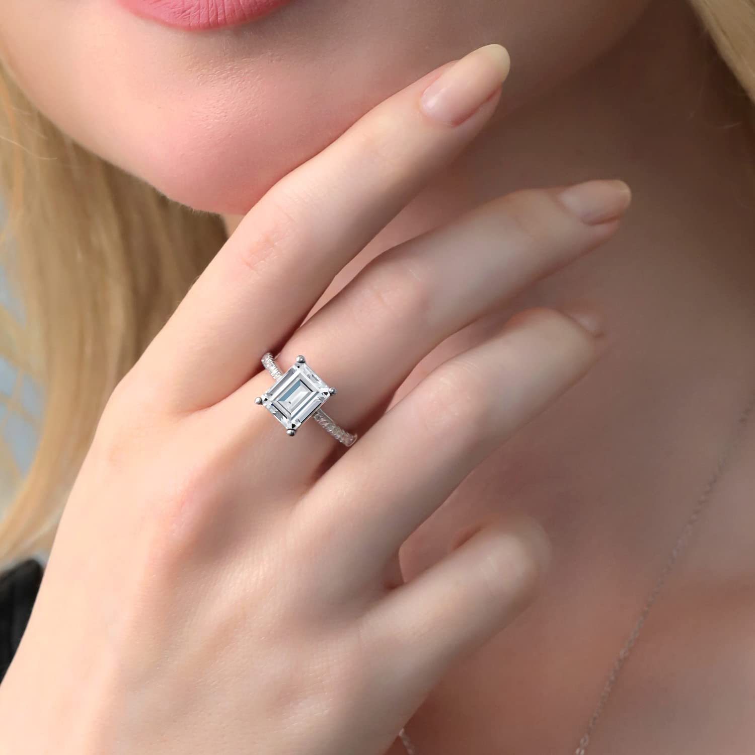 925 Sterling Silver Women's Ring with White Created Sapphire & Moissanite (3.81 Cttw) - Size 5-9 | Elegant Jewelry for Engagement, Wedding, Anniversary & Special Occasions
