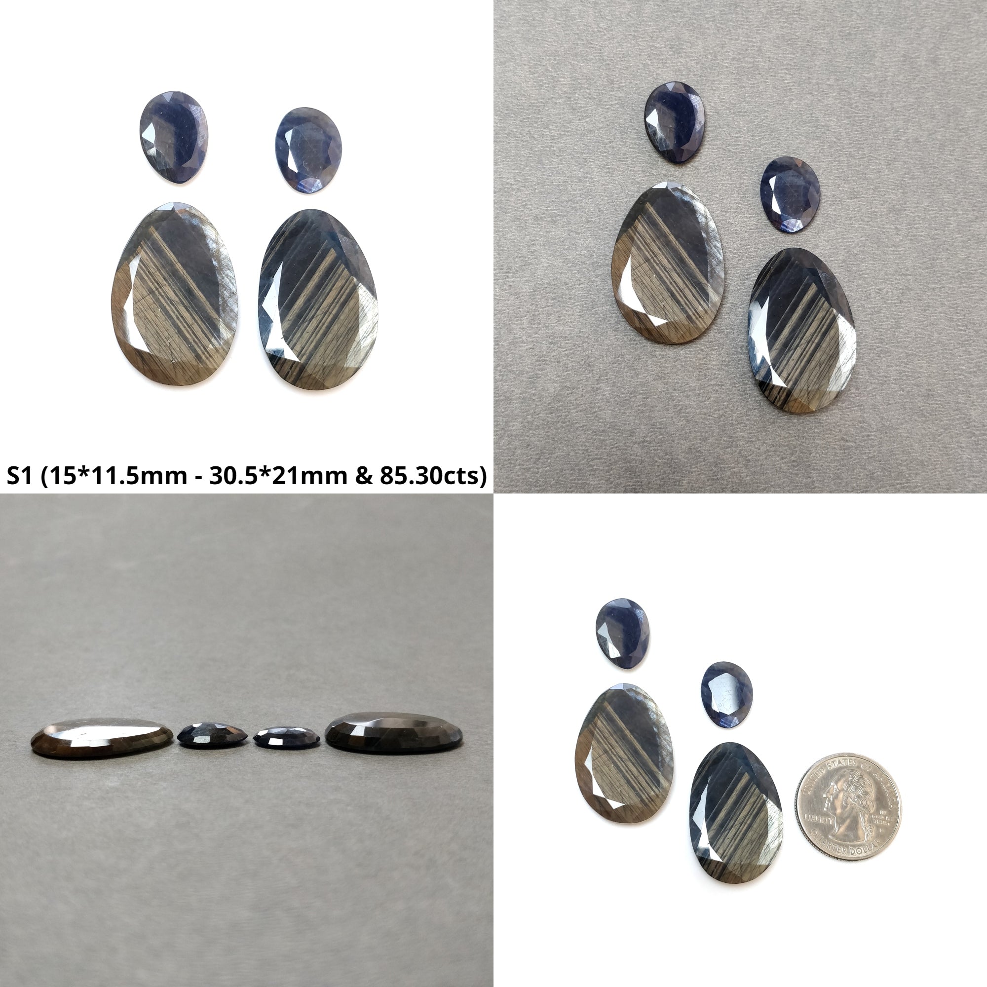 Natural Untreated Golden Brown Sapphire Gemstone Set - Chocolate & Blue Silver Sheen, 4pcs (Egg & Pear Cut) for Jewelry Making, Engagement Rings & Luxury Gifts