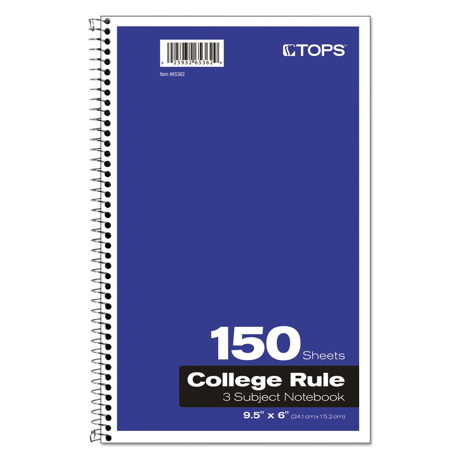 TOPS 65362 Coil Lock Wirebound Notebook, College Ruled Medium Size 9.5