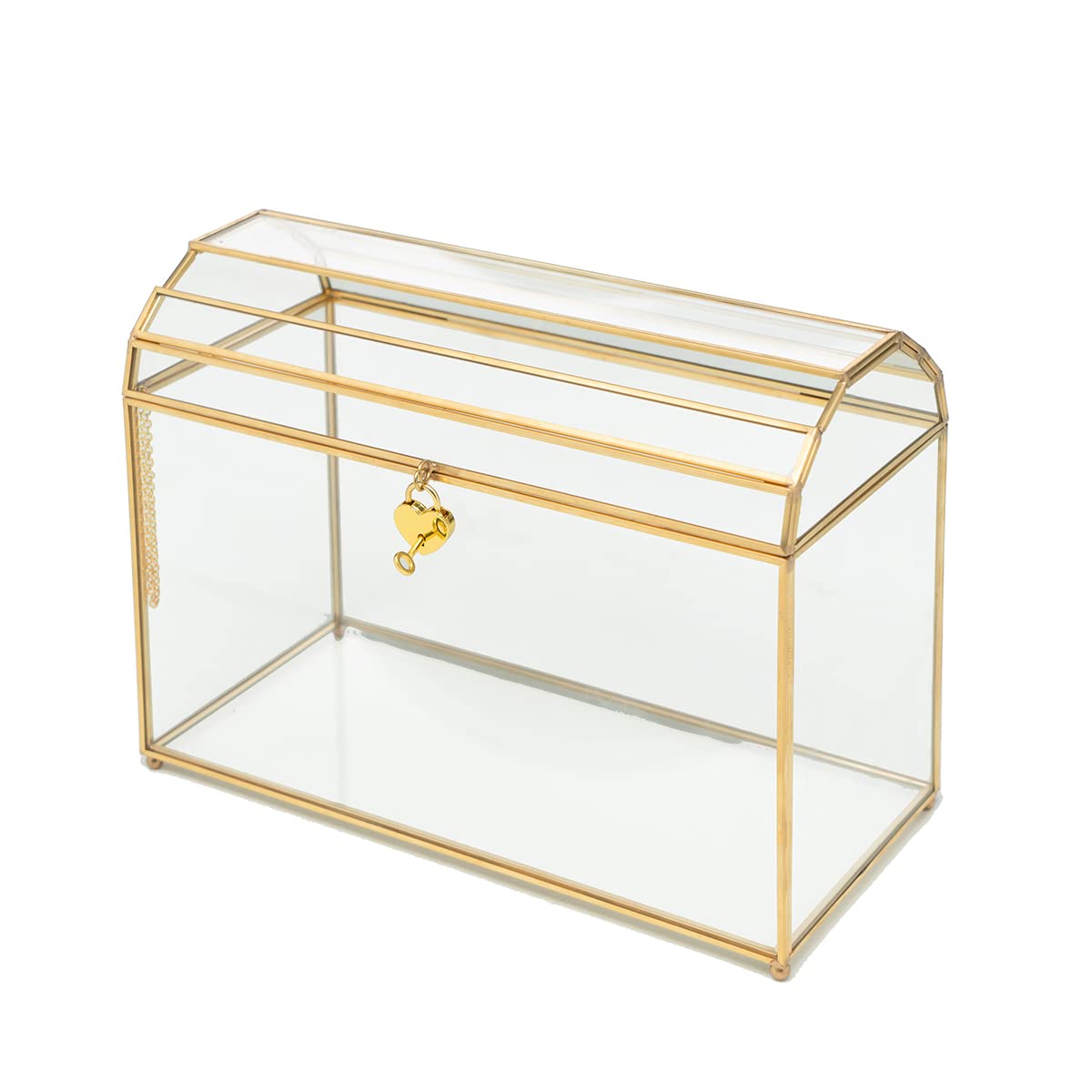 Elegant Gold Wedding Card Box with Slot & Lock - Glass & Brass Gift Holder for Wedding, Bridal Shower, Baby Shower - Secure Money & Envelope Storage for Reception Decor