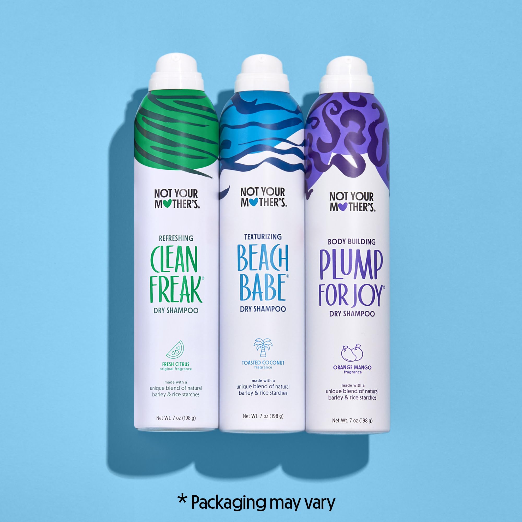 Not Your Mother's Dry Shampoo Assortment (3-Pack) - 7 oz Each - Clean Freak, Plump for Joy & Beach Babe Varieties - Instantly Absorbs Oil & Refreshes Hair - Perfect for Travel, Gym & On-The-Go Styling