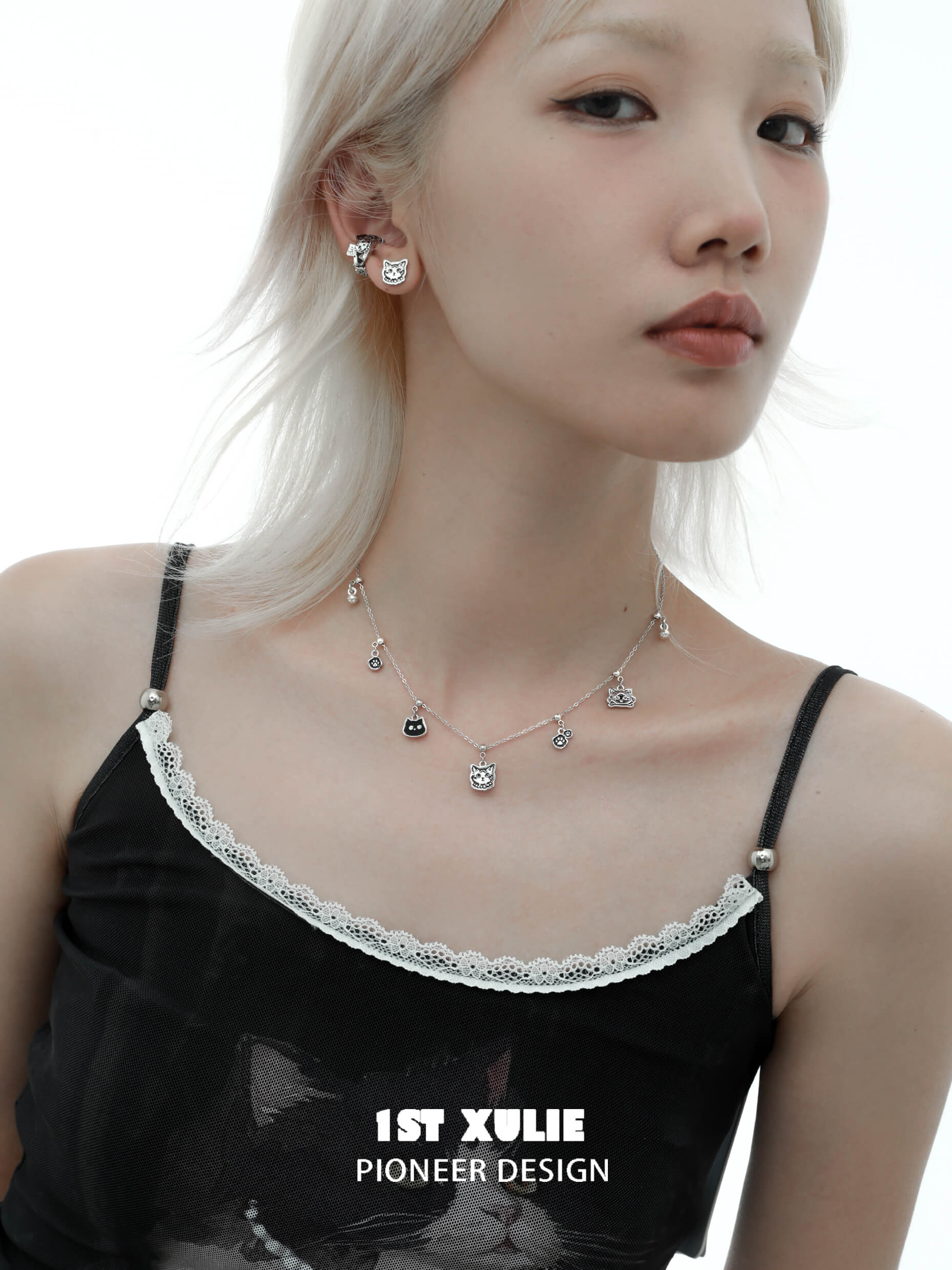 Graffiti Kitten Sterling Silver Pendant Necklace - 925 Silver Cat Charm Jewelry for Women - Perfect Gift for Cat Lovers & Trendy Fashion Accessory for Daily Wear