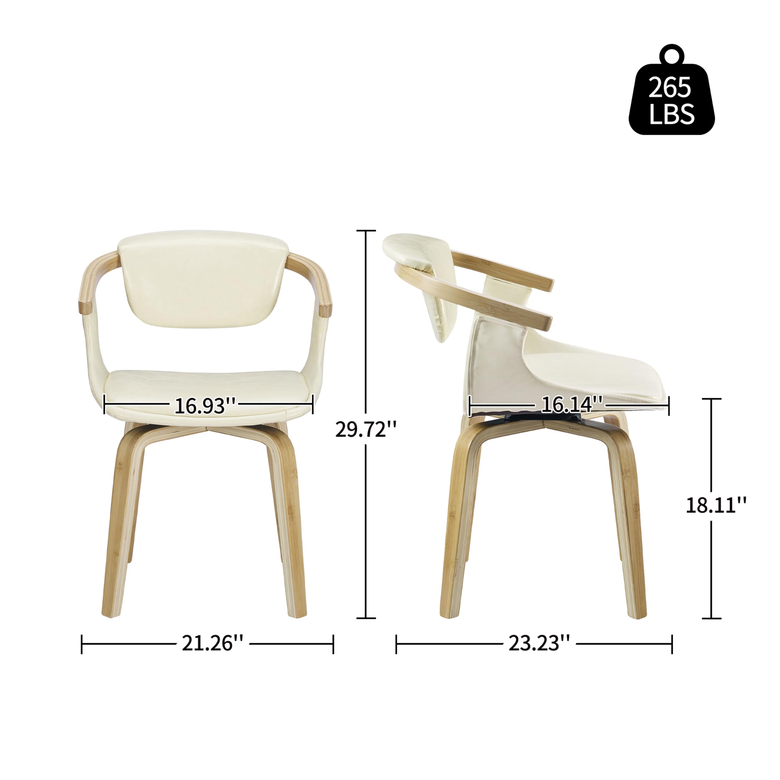 Art Leon Mid Century Modern Swivel Accent Chair - Faux Leather Office Desk Chair Without Wheels for Small Spaces, Living Room & Bedroom - Off White | Perfect for Home Office, Study & Reading Nook