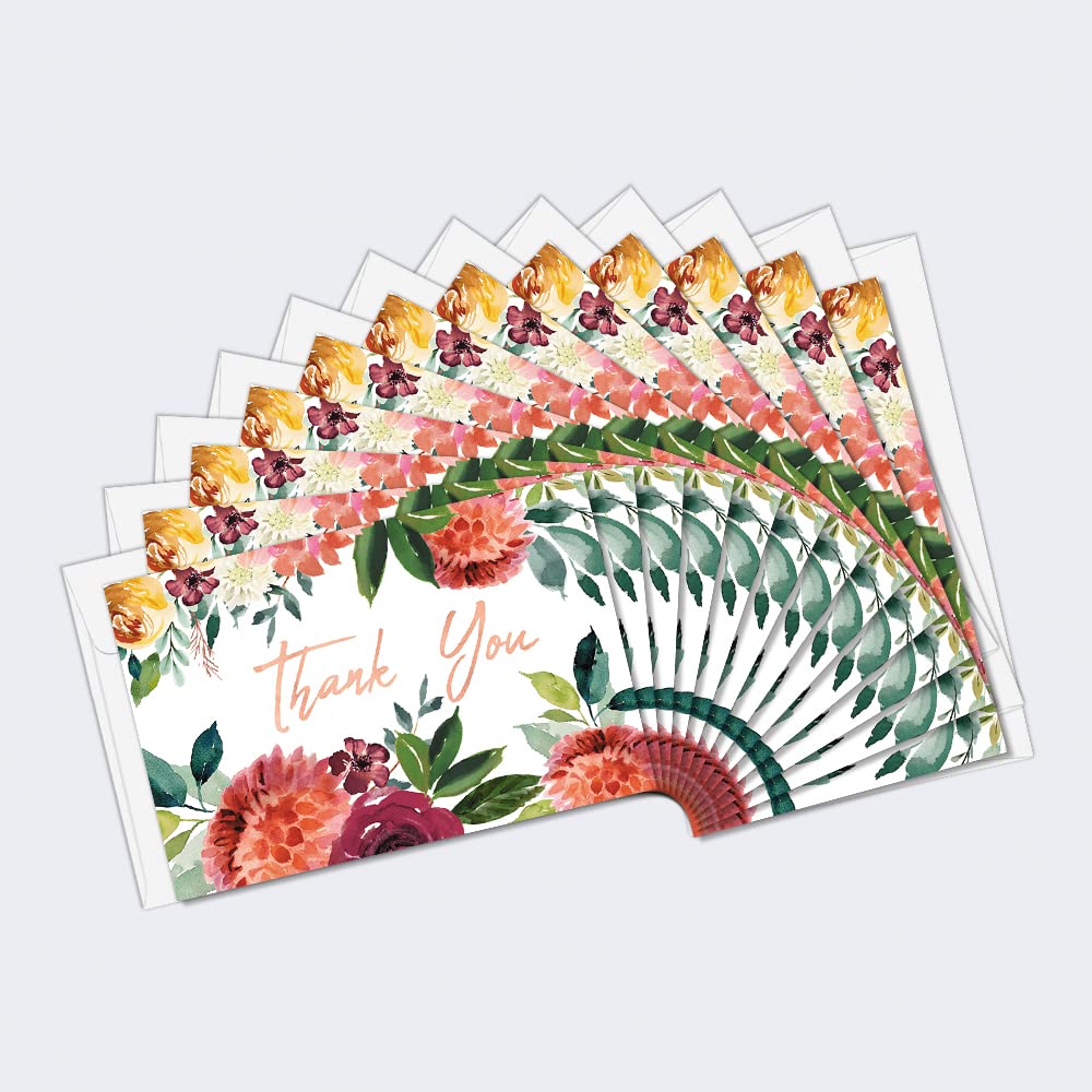 Eco-Friendly Thank You Cards Set - 12 Artful Autumn Floral Wedding Designs with White Envelopes | 4