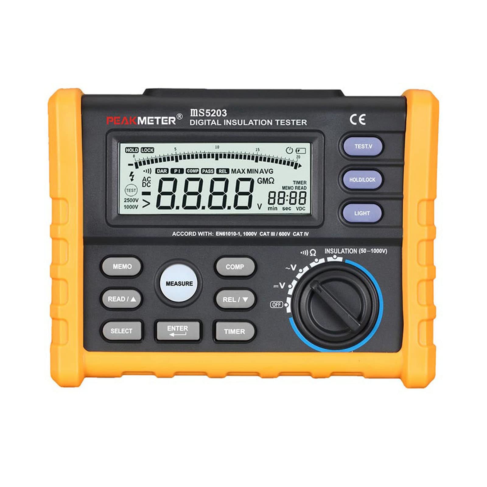 MS5203 Digital Insulation Resistance Tester - 1000V/10GΩ High Voltage Meter with DCV & ACV Detection for Electrical Safety Testing - Perfect for Electricians, HVAC Technicians, and Industrial Maintenance