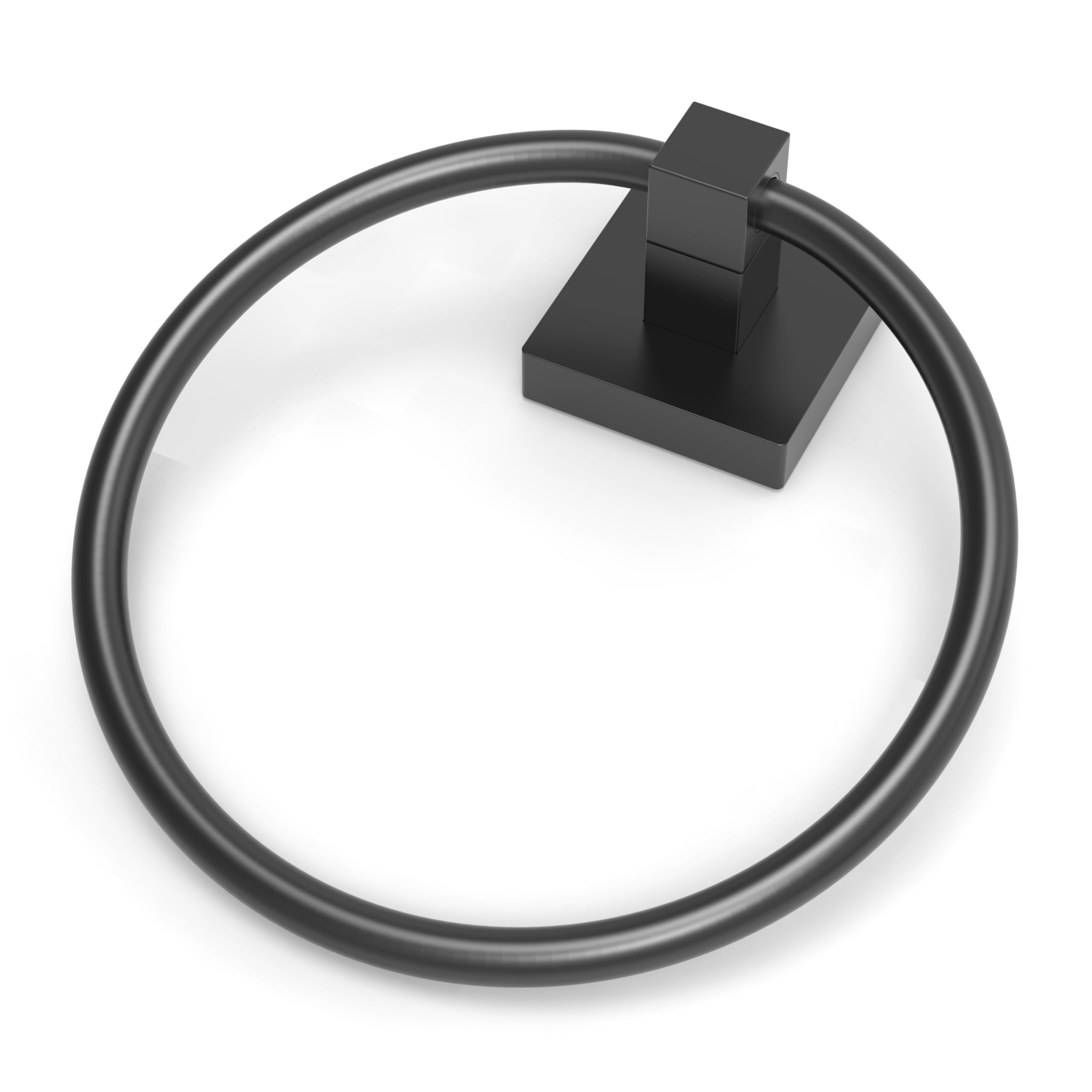 Matte Black Square Base Stainless Steel Towel Ring Holder - Modern Wall Mounted Bathroom Towel Hanger for Hand & Kitchen Towels (Rustproof, Durable) - Perfect for Bathrooms, Kitchens, and Powder Rooms
