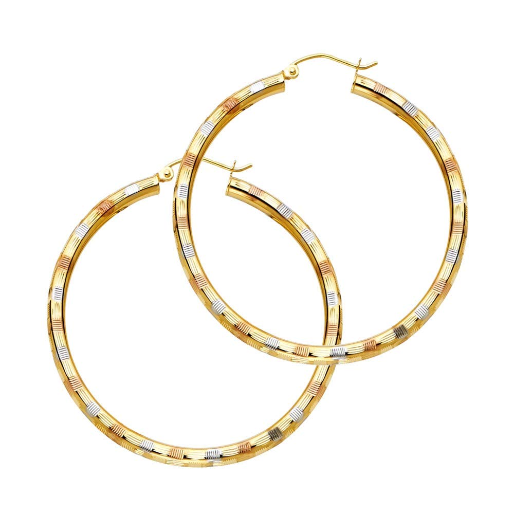 14K 3mm Sparkle Cut Hoop Earrings in Yellow Gold, White Gold & Rose Gold - Elegant Jewelry Gifts for Women | Perfect for Weddings, Parties & Everyday Wear