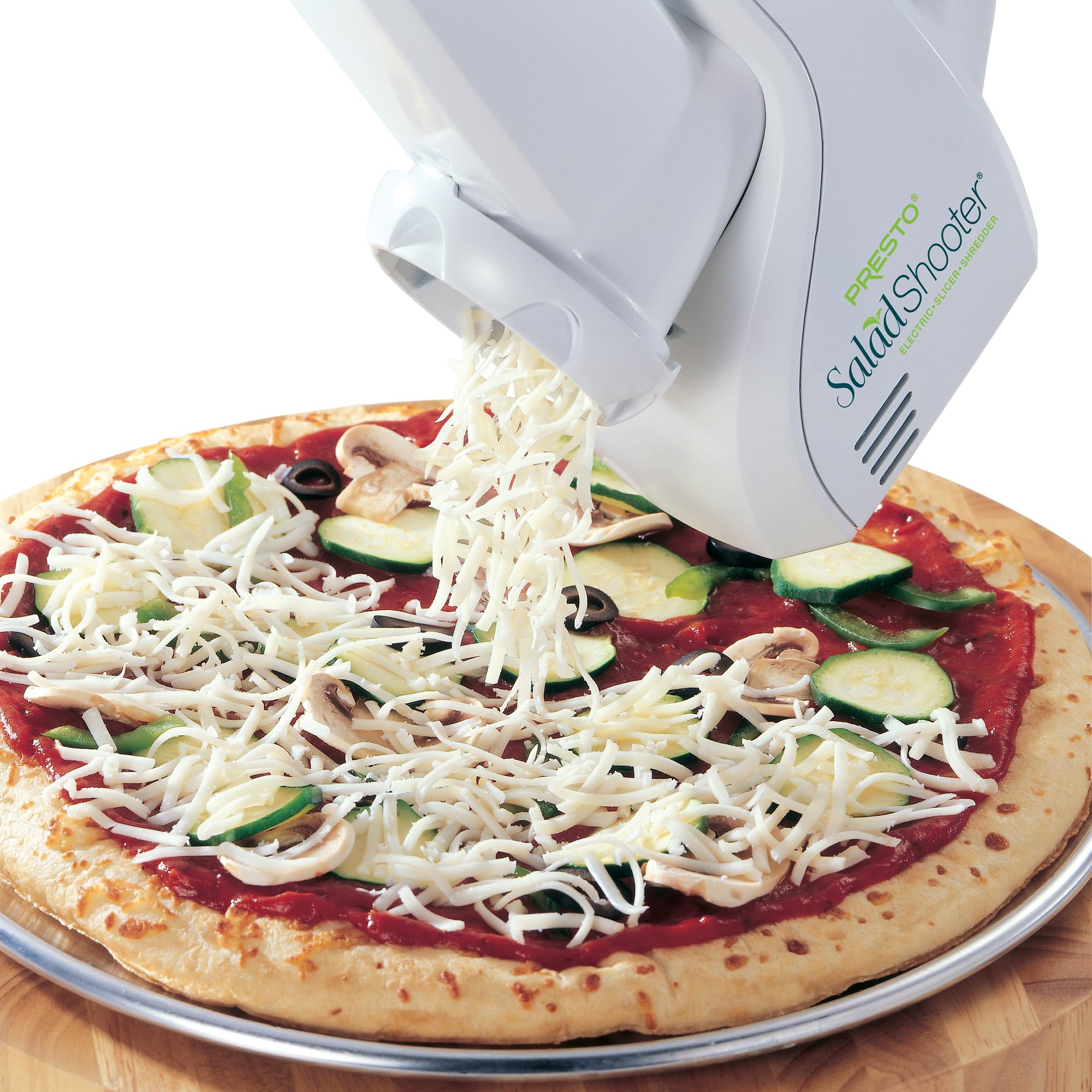 Presto Salad Shooter Electric Slicer and Shredder - White | Fast Food Prep for Salads, Pizzas & More | Perfect for Home Kitchens & Meal Prep