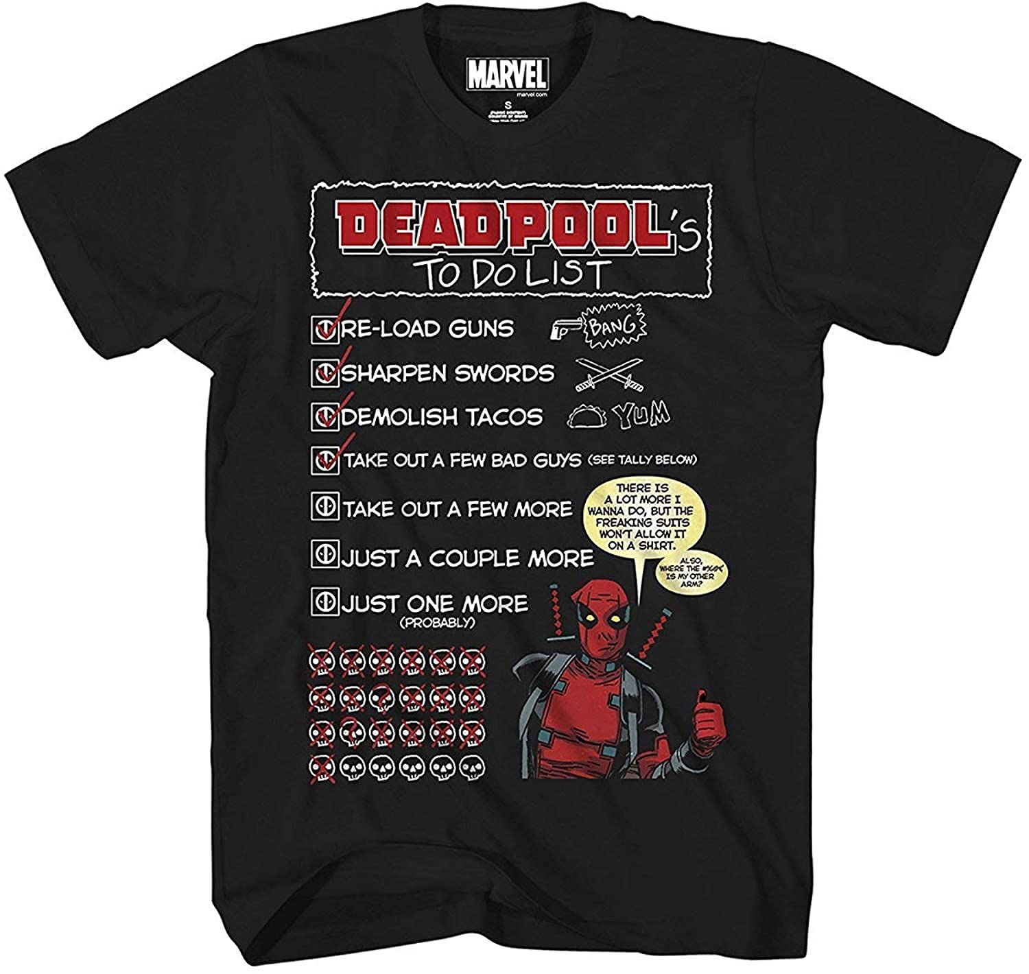 Marvel Deadpool To-Do List Graphic T-Shirt for Men & Women - Cool Superhero Tee for Casual Wear, Cosplay & Comic Conventions
