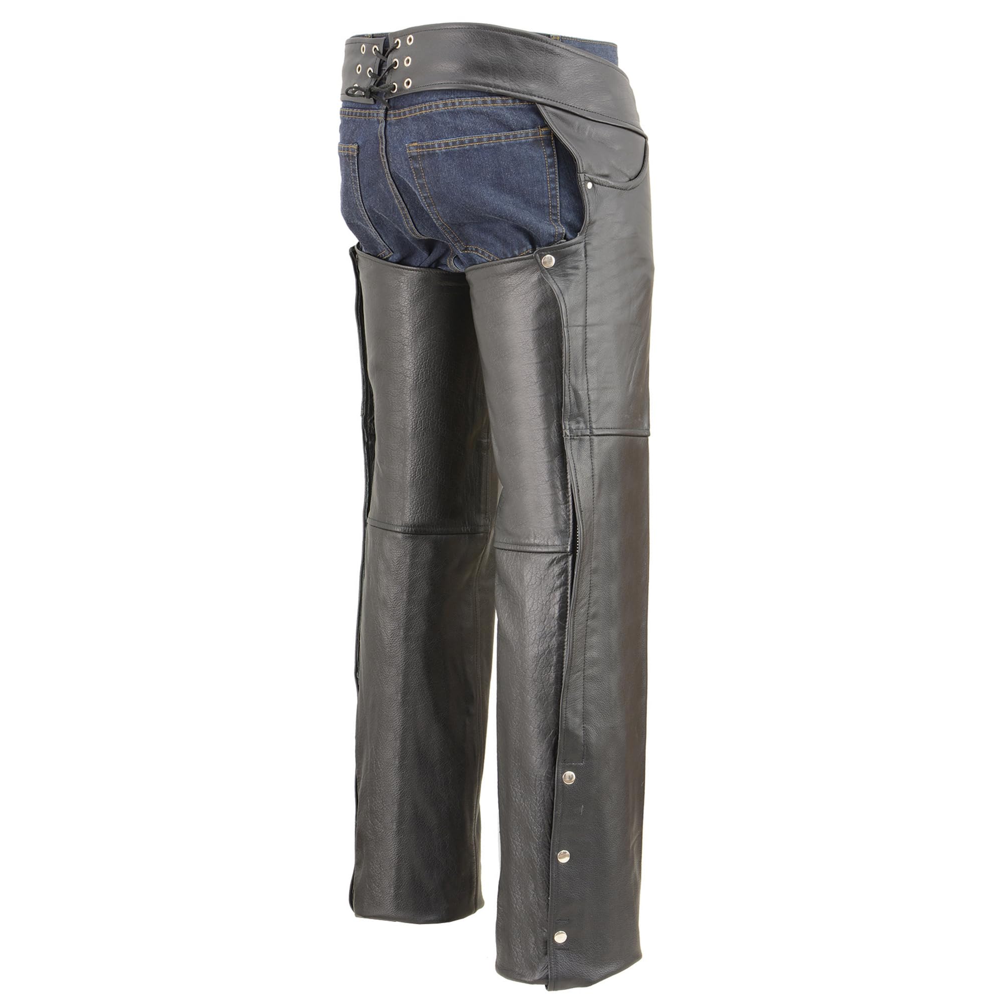 Milwaukee Leather SH1101 Men's Black Premium Leather Motorcycle Chaps - Classic Jean Style with Pockets for Comfort & Protection - Ideal for Harley, Cruiser & Adventure Bike Riders