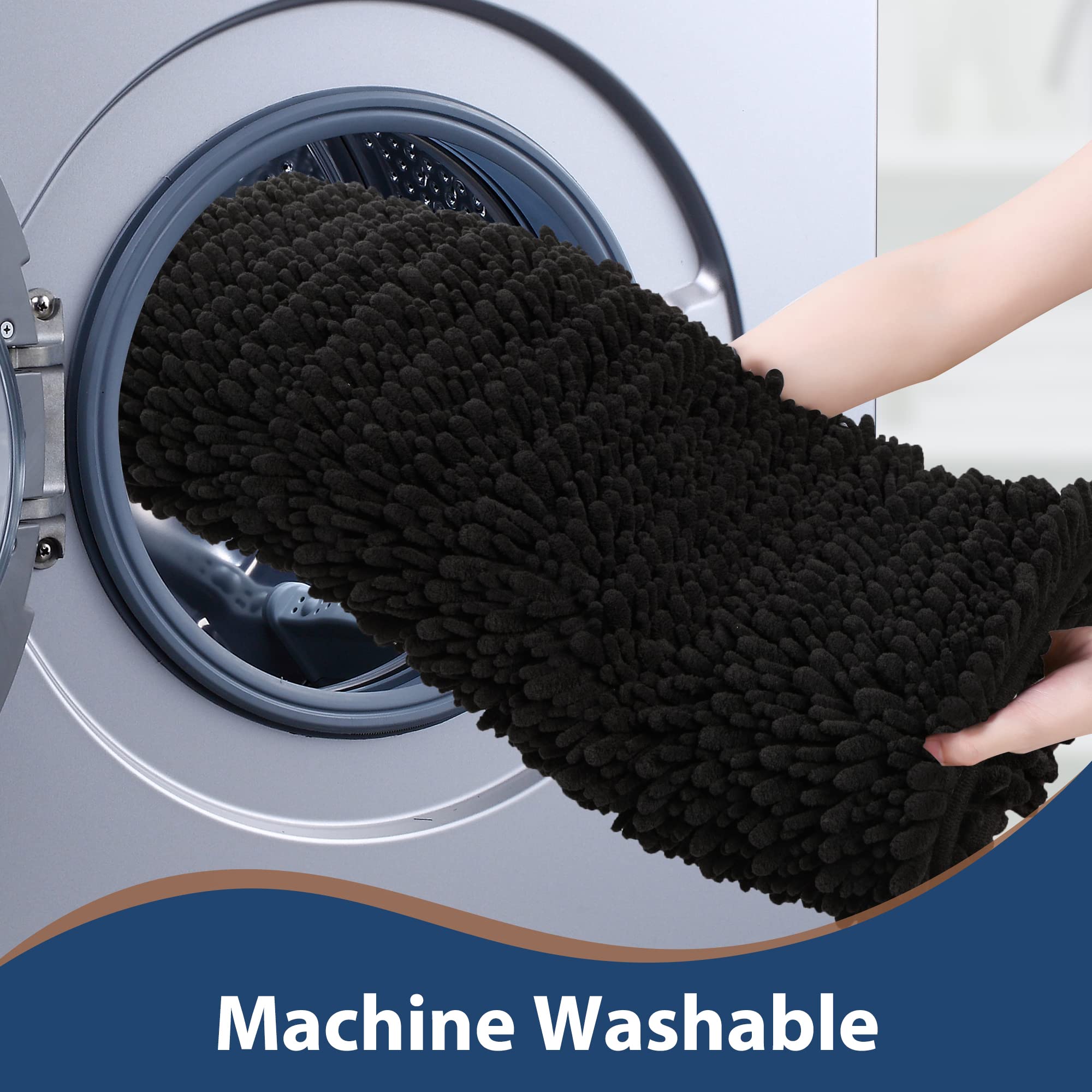 FLOLEOPA Soft Plush Microfiber Bathroom Rugs - Super Absorbent, Non-Slip Machine Washable Bath Mats for Tub, Shower & Bathroom Floor (17x24 Inches, Black) - Perfect for Bathroom Safety & Comfort