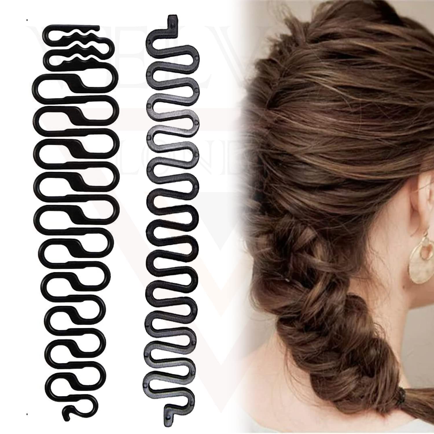 Velvet London 2-Piece Hair Bun Maker Set - French Twist Hair Styling Tools with Braiding Stick & Styling Clips for Women & Girls (Black) - Perfect for Updos, Weddings & Everyday Hairstyles