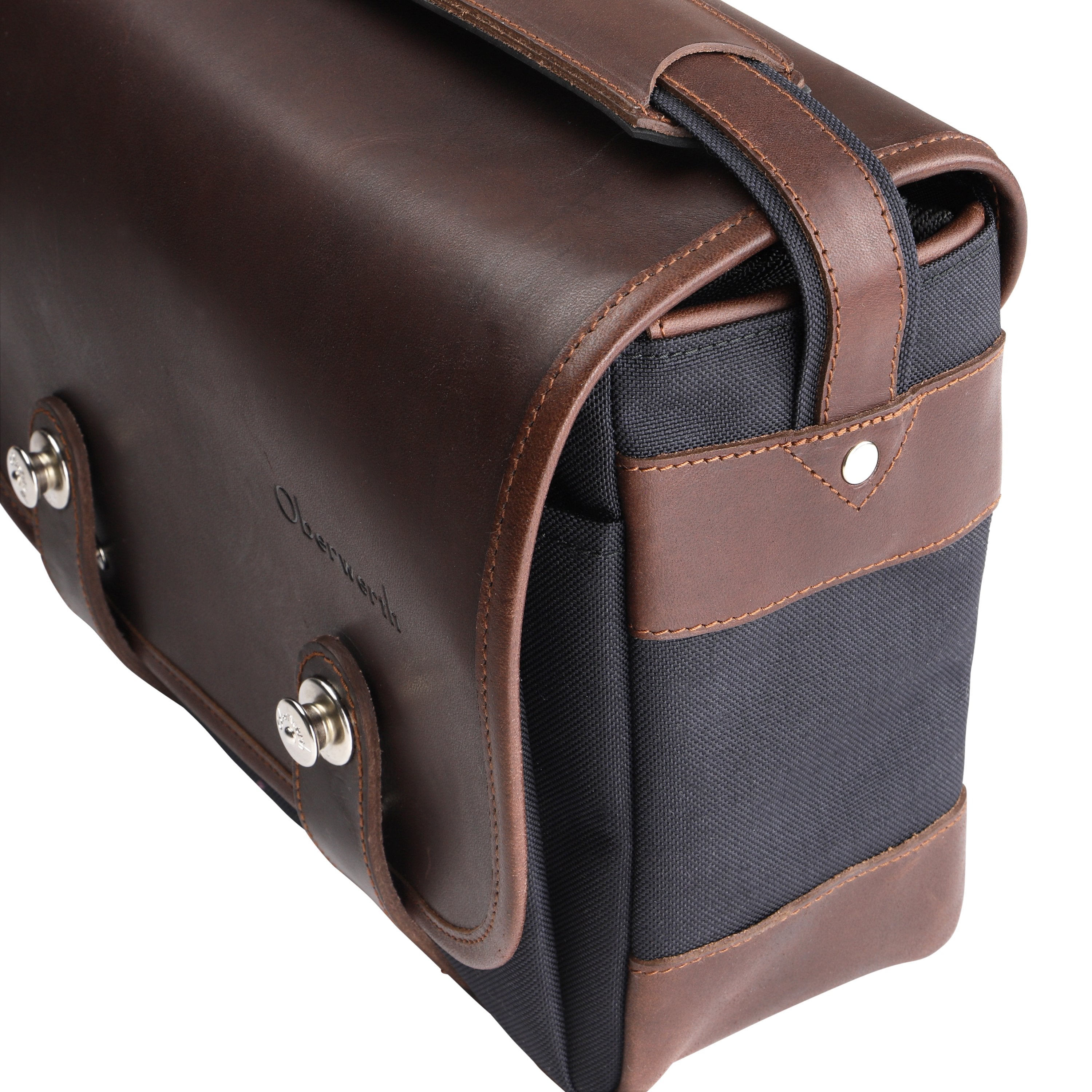 Oberwerth Freiburg Medium Camera Bag - Premium Cordura & Leather - Black/Dark Brown - Perfect for Photographers & Travel Enthusiasts