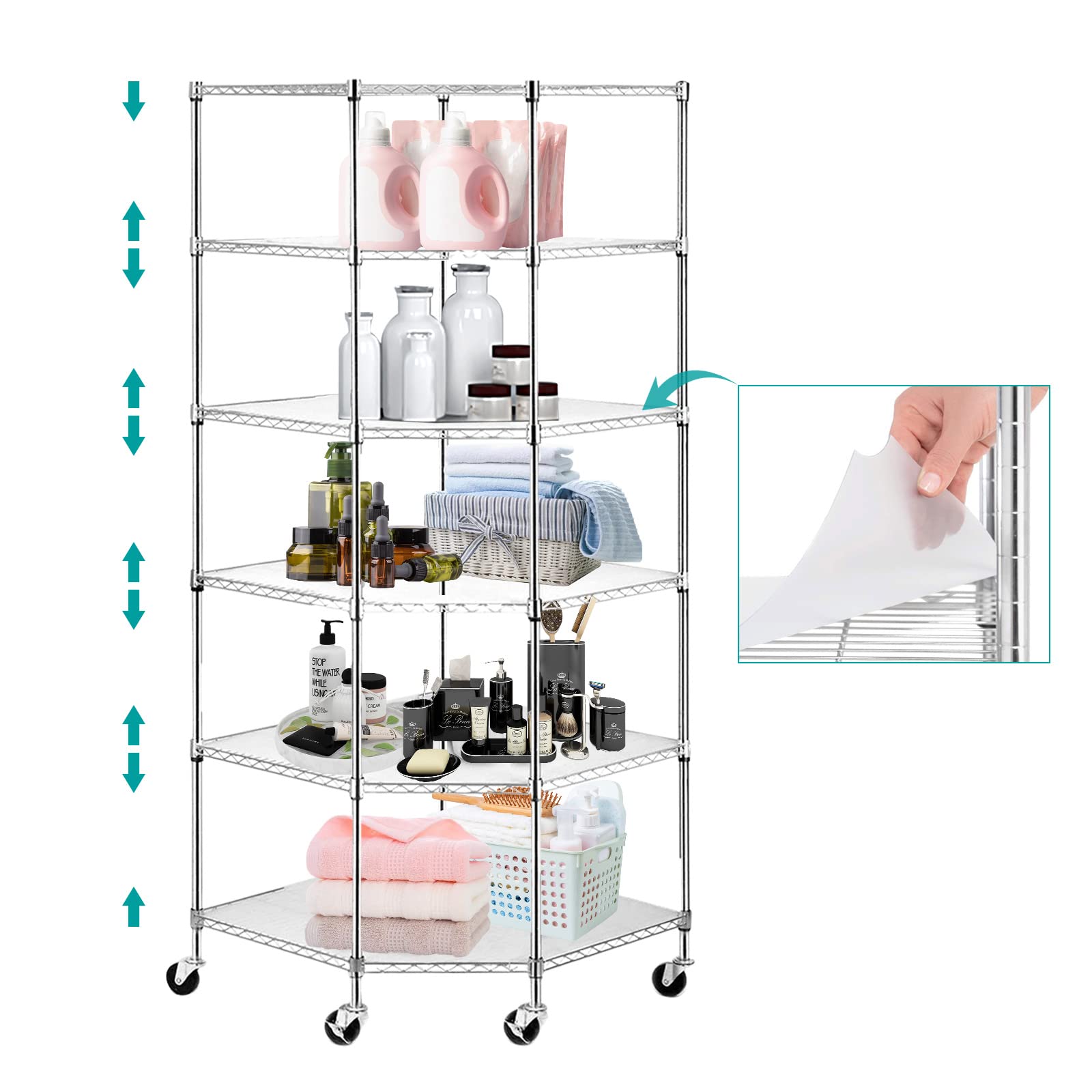 6-Tier Adjustable Chrome Corner Wire Shelving Unit - 26.7
