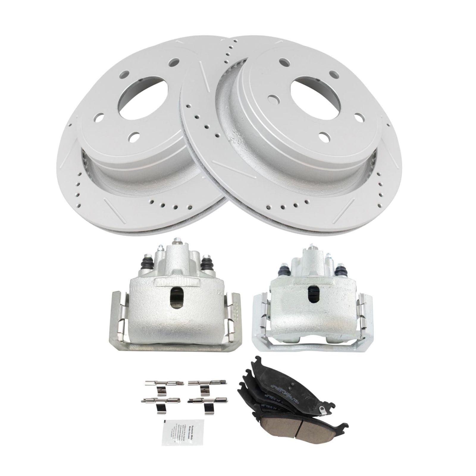 High-Performance Rear Ceramic Brake Pads with Drilled & Slotted Zinc Coated Rotors & Calipers Kit - Perfect for Sports Cars, Trucks and Off-Road Vehicles