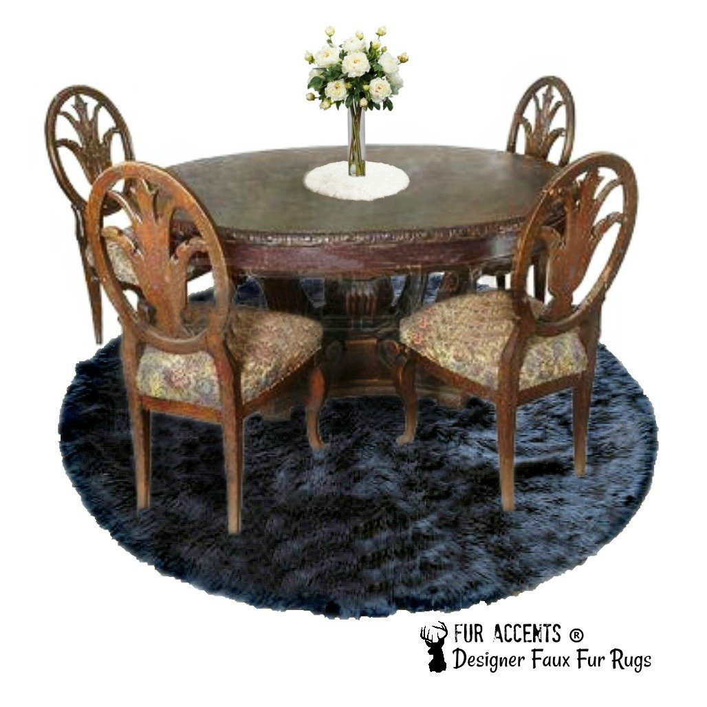Premium Black Shag Area Rug - 10' Round Faux Fur Sheepskin Rug with Fur Accents - Soft & Plush for Living Room, Bedroom, Nursery - Made in USA