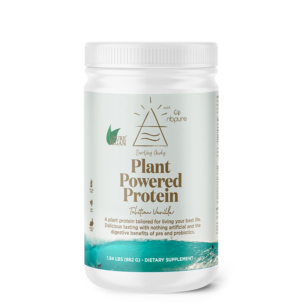NBPure Earthy Andy Plant-Based Protein Powder - Gluten-Free, Non-GMO, Vegan, Cruelty-Free Pea Protein with Vanilla Flavor (30 Servings) - Perfect for Smoothies, Baking & Post-Workout Recovery