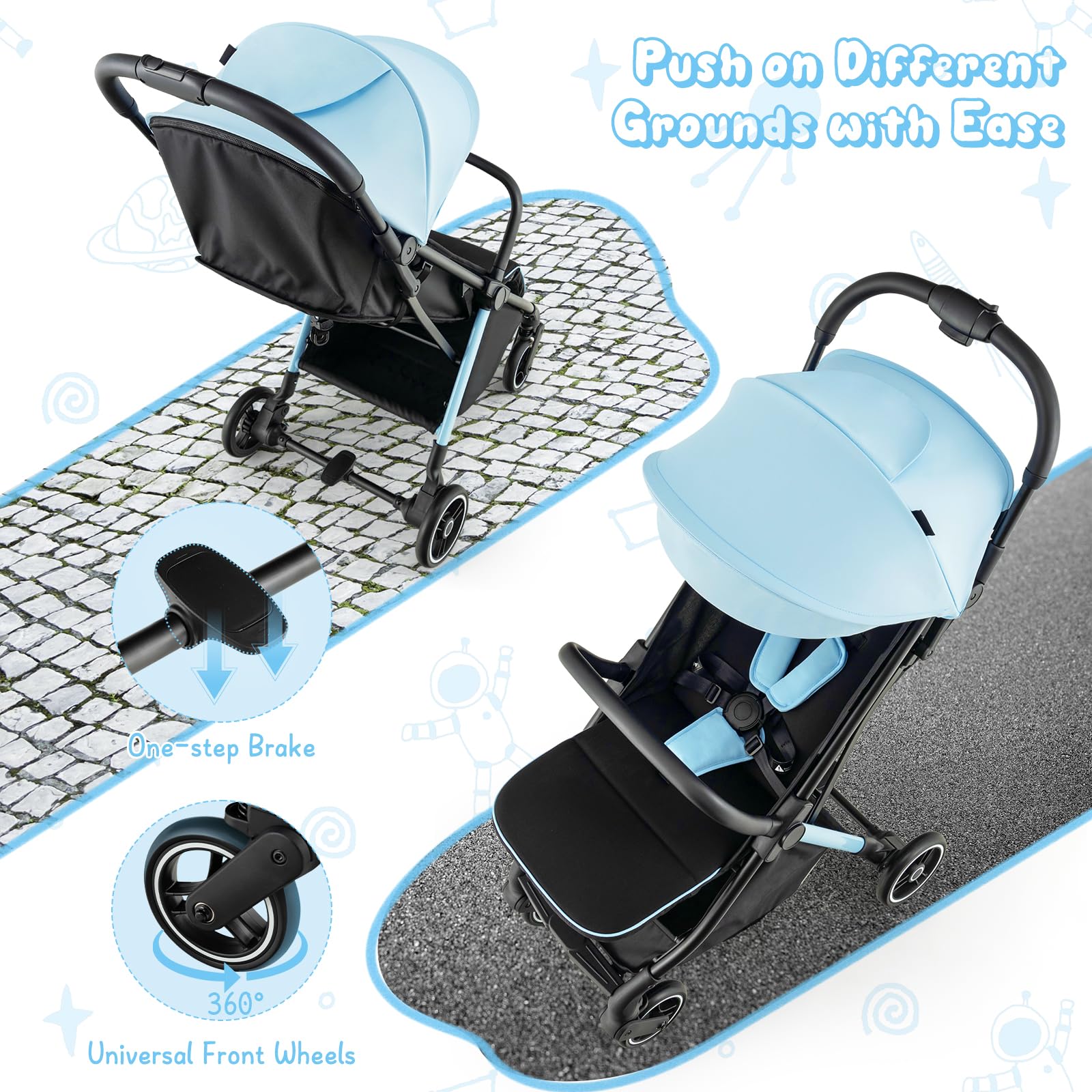 HONEY JOY Lightweight Baby Stroller - Compact Travel Stroller for Airplane, Fits in Cabin & Overhead Bin | One-Hand Gravity Fold, Self-Standing Toddler Stroller with Adjustable Backrest & Canopy (Blue) | Perfect for Air Travel, Shopping, and Daily Walks