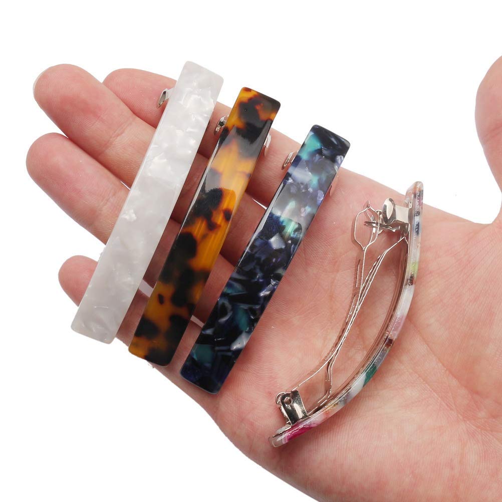 3Pcs Tortoise Shell Hair Clips - Acetate & Acrylic French Hair Barrettes for Women - Automatic Hair Clips for Ladies - Perfect for Office, Weddings & Everyday Styling