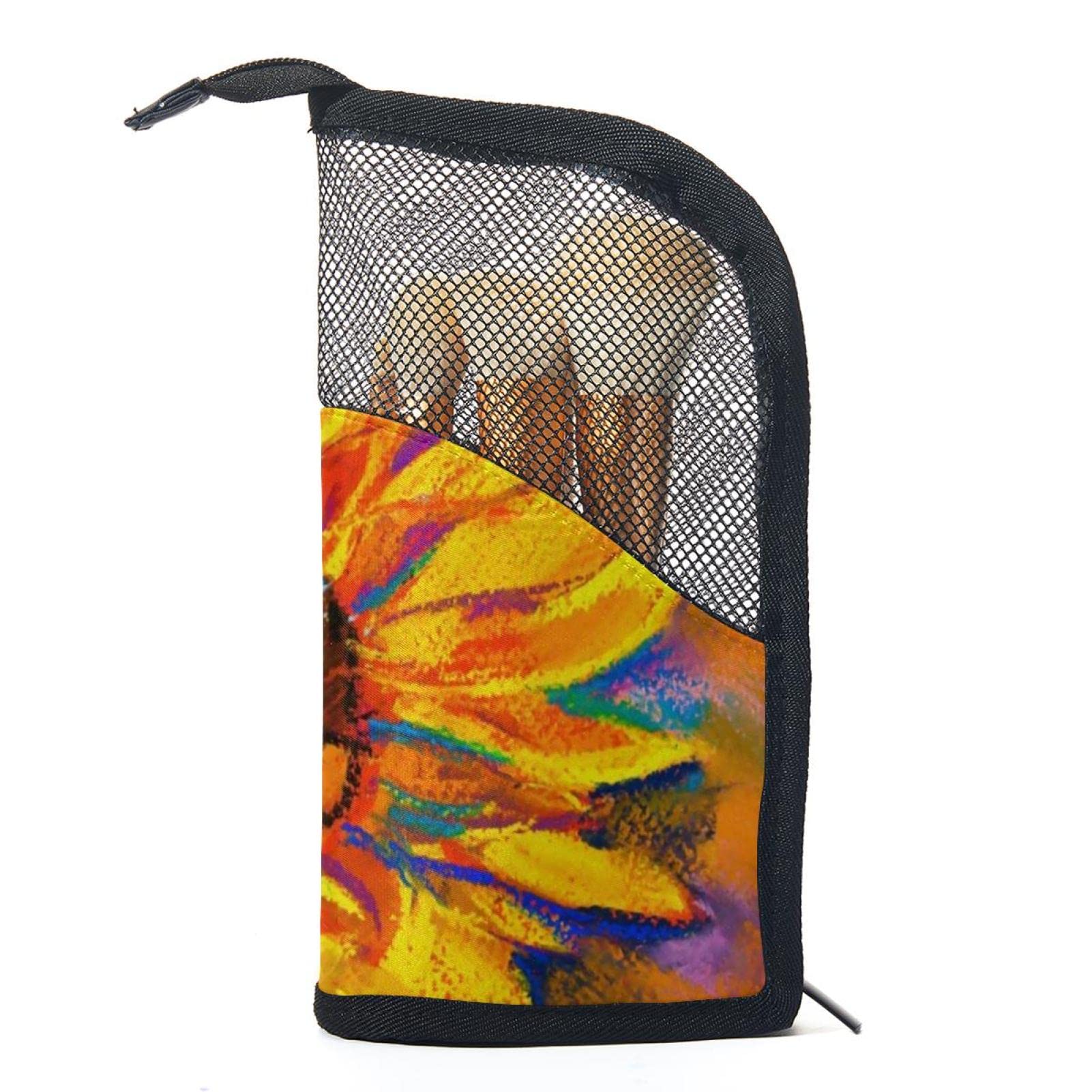 12-Piece Watercolor Sunflower Makeup Brush Organizer Bag – Portable Cosmetic Brush Holder Case for Travel & Home Storage