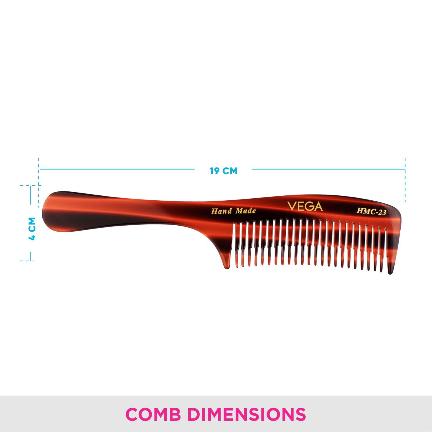 Vega Tortoise Shell Detangling Hair Comb for Men & Women – 2 Rows Anti-Static Wide Tooth Comb, Handmade in India (HMC-22) | Perfect for Wet Hair, Thick Hair & Curly Hair Care