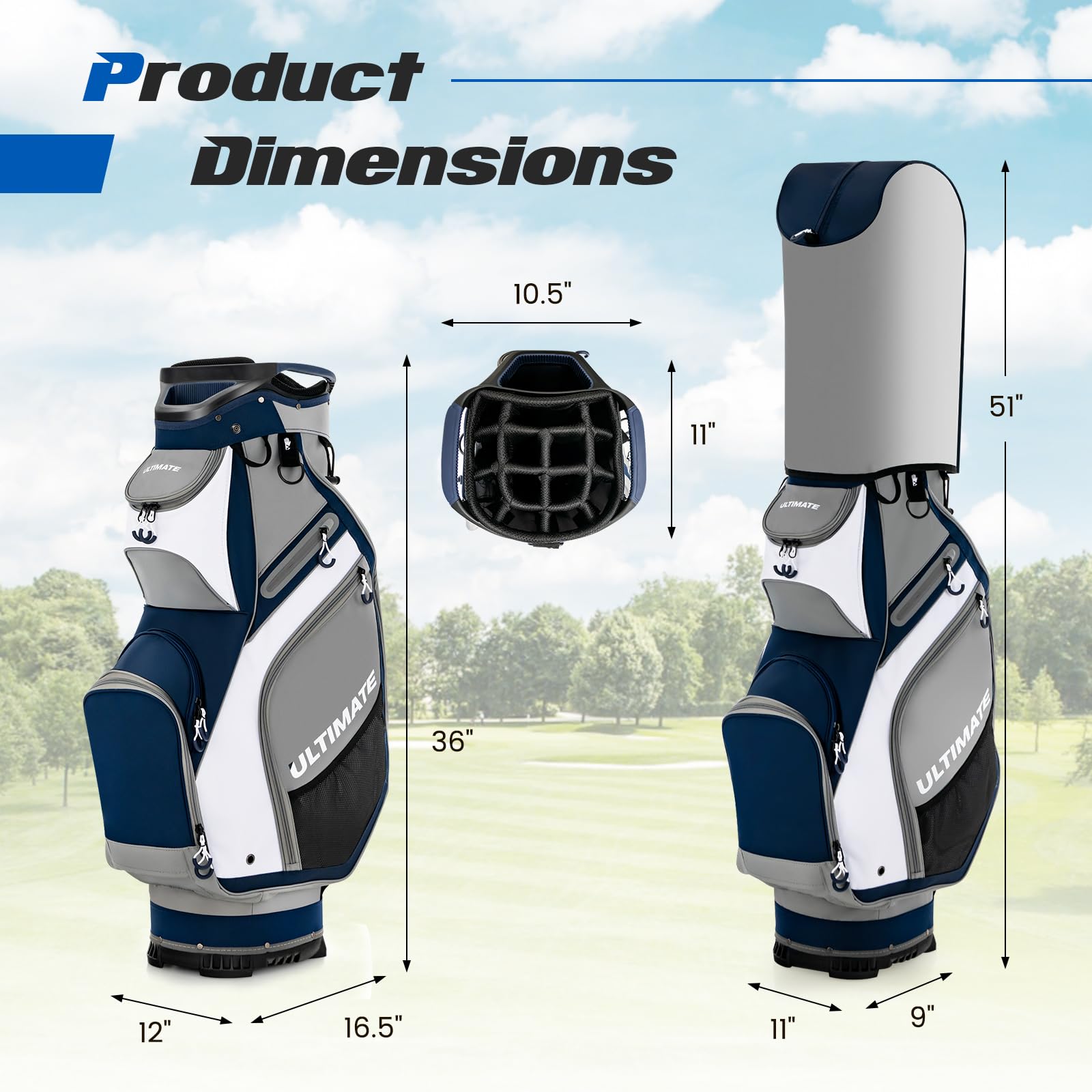 ULTIMATE 14-Way Golf Cart Bag with Multiple Pockets & Umbrella Holder - Lightweight Portable Golf Club Carry Bag with Soft Shoulder Strap & Rain Hood - Perfect for Men & Women Golfers on Course or Driving Range