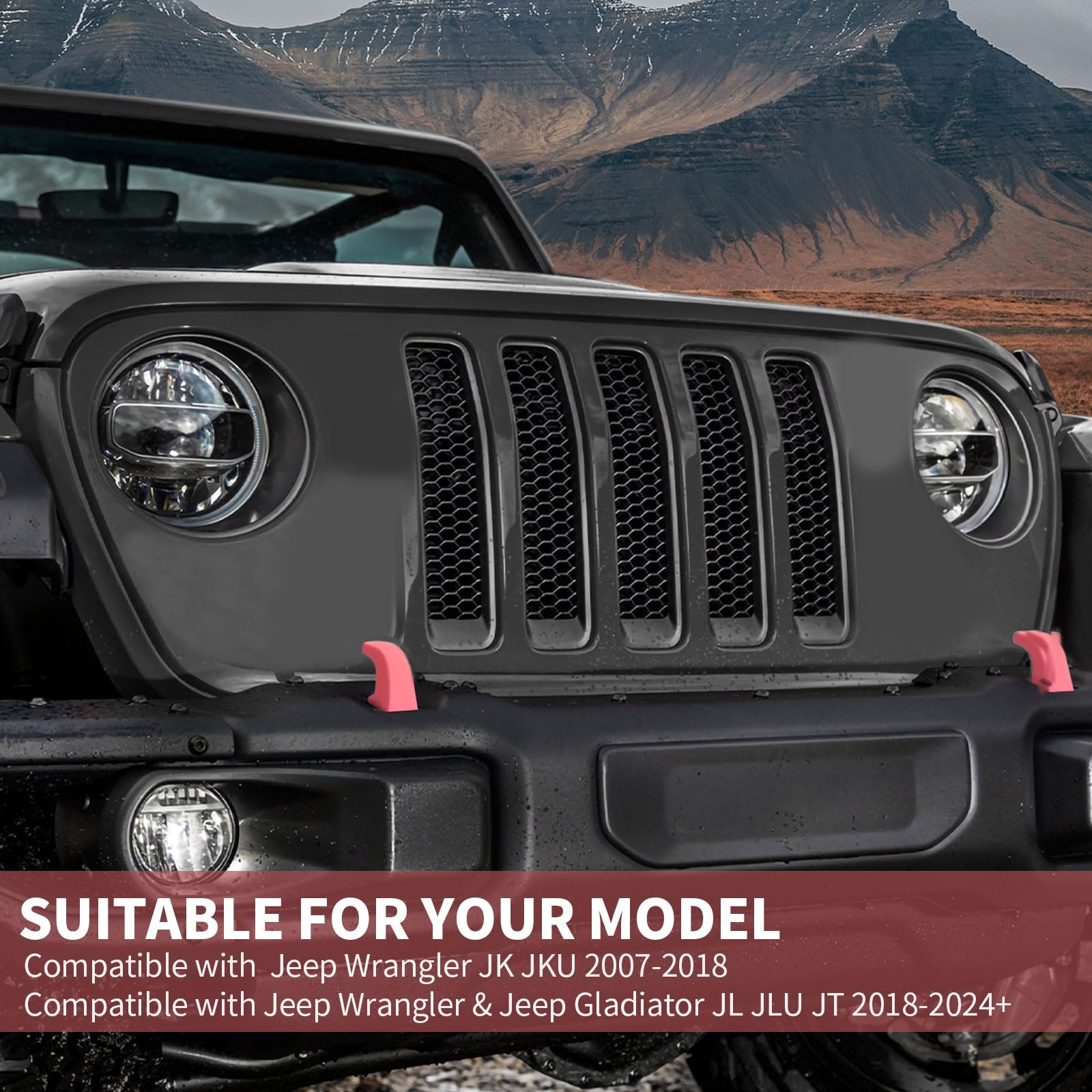 Pink Bumper Tow Hook Covers 2Pcs - Compatible with 2007-2018 Jeep Wrangler JK/JKU & 2018-2025 JL/JLU/Gladiator JT - Durable Exterior Accessories for Off-Road Protection & Style Enhancement
