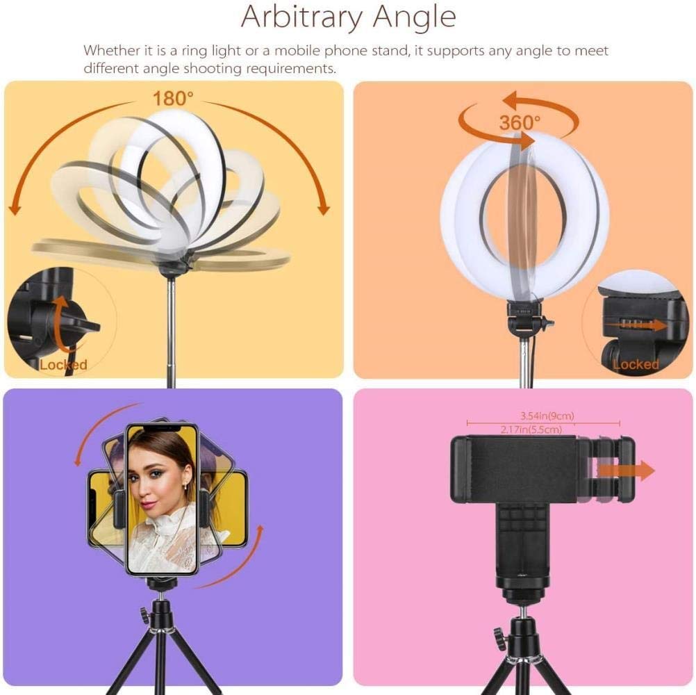 6 Inch LED Ring Light with Tripod Stand - Dimmable Selfie Light for Phone/Desktop, Portable Photography Lighting for Live Streaming, YouTube Videos, TikTok & Video Calls (White Light, 6