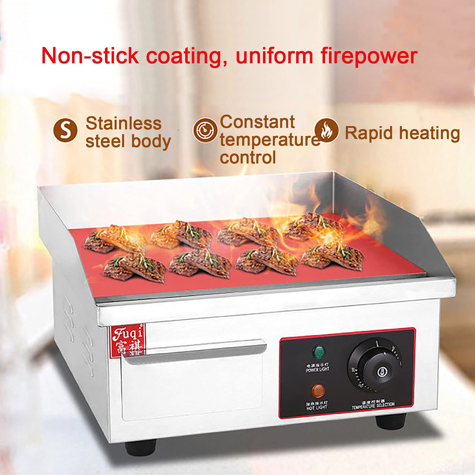 Commercial Electric Griddle - Stainless Steel & Cast Iron Body - 1800W Large Pancake Grill & Oven (EG-818B) - Perfect for Restaurants, Diners & Home Breakfast Cooking