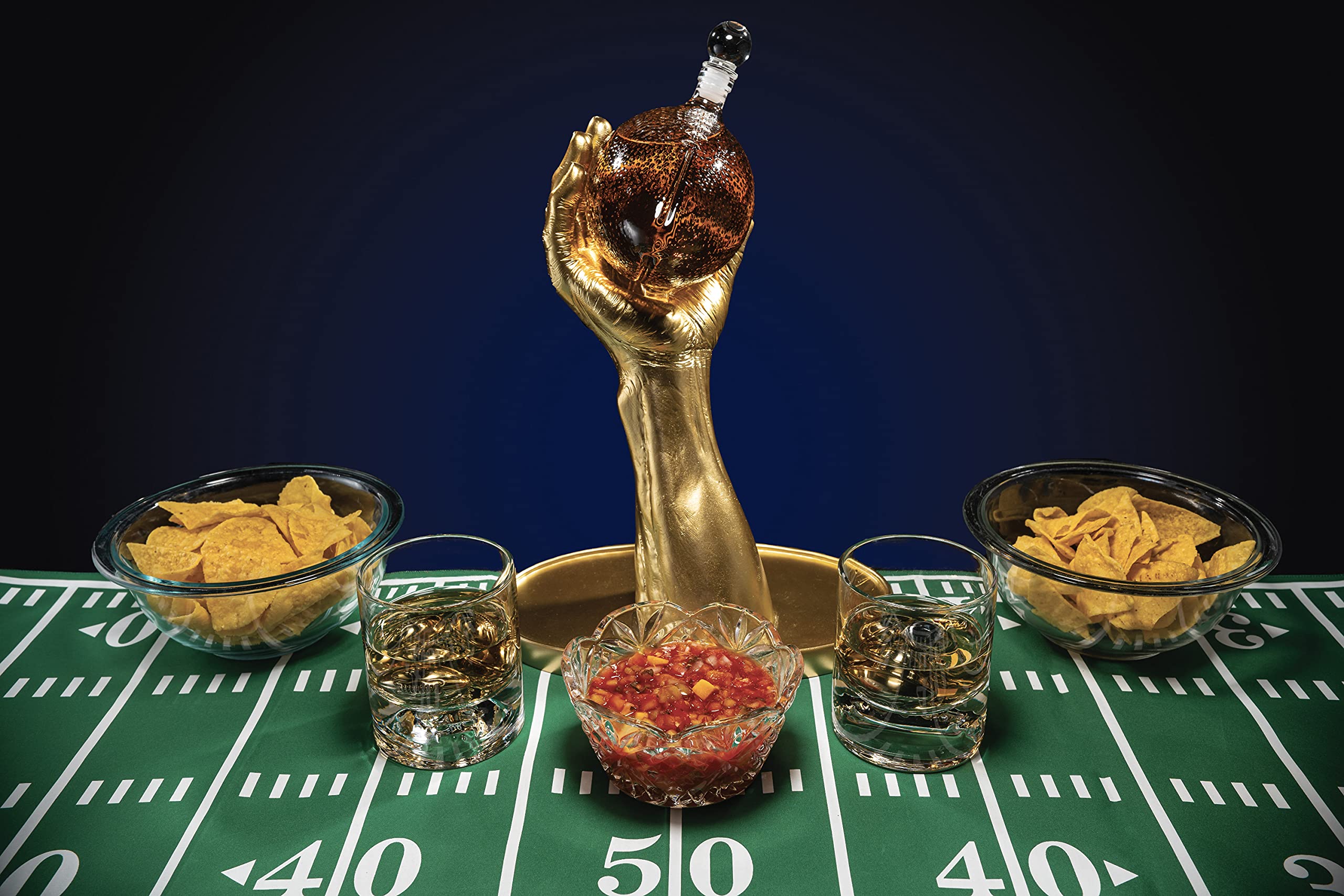 Realistic Quarterback Hand Whiskey Decanter Set with 2 Glasses - Unique Football Gifts for Men, Dad, Him, Brother - Perfect for Birthday, Retirement, Christmas - Great for Game Day Entertaining & Man Cave Decor